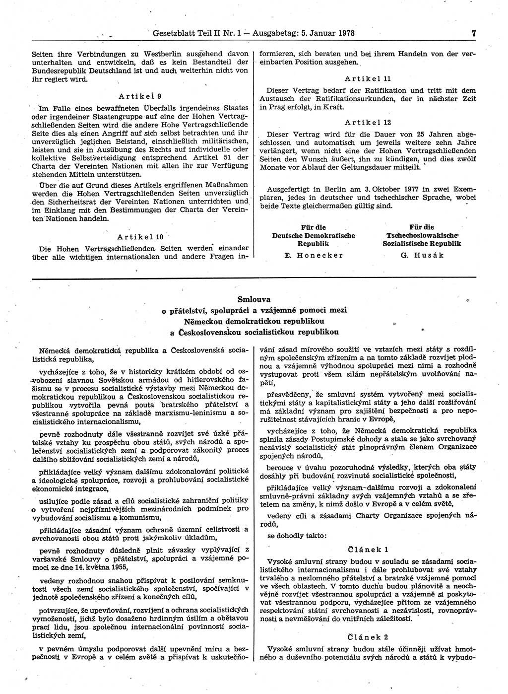 Gesetzblatt (GBl.) der Deutschen Demokratischen Republik (DDR) Teil ⅠⅠ 1978, Seite 7 (GBl. DDR ⅠⅠ 1978, S. 7)