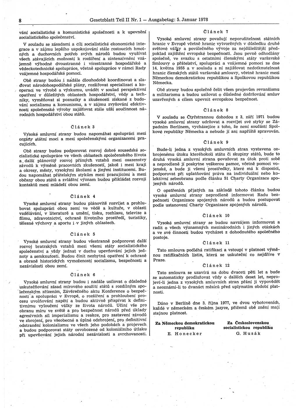 Gesetzblatt (GBl.) der Deutschen Demokratischen Republik (DDR) Teil ⅠⅠ 1978, Seite 8 (GBl. DDR ⅠⅠ 1978, S. 8)