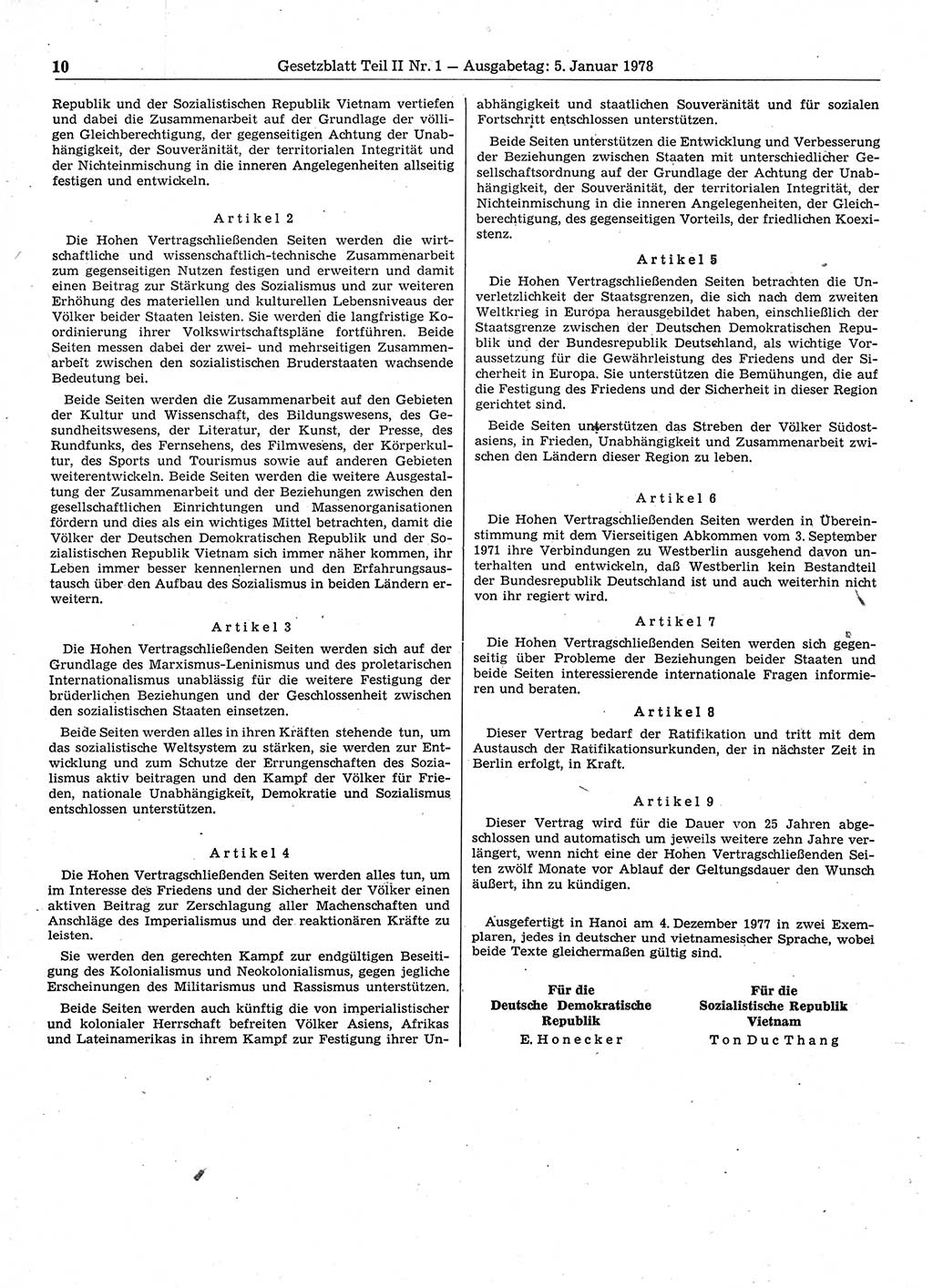 Gesetzblatt (GBl.) der Deutschen Demokratischen Republik (DDR) Teil ⅠⅠ 1978, Seite 10 (GBl. DDR ⅠⅠ 1978, S. 10)