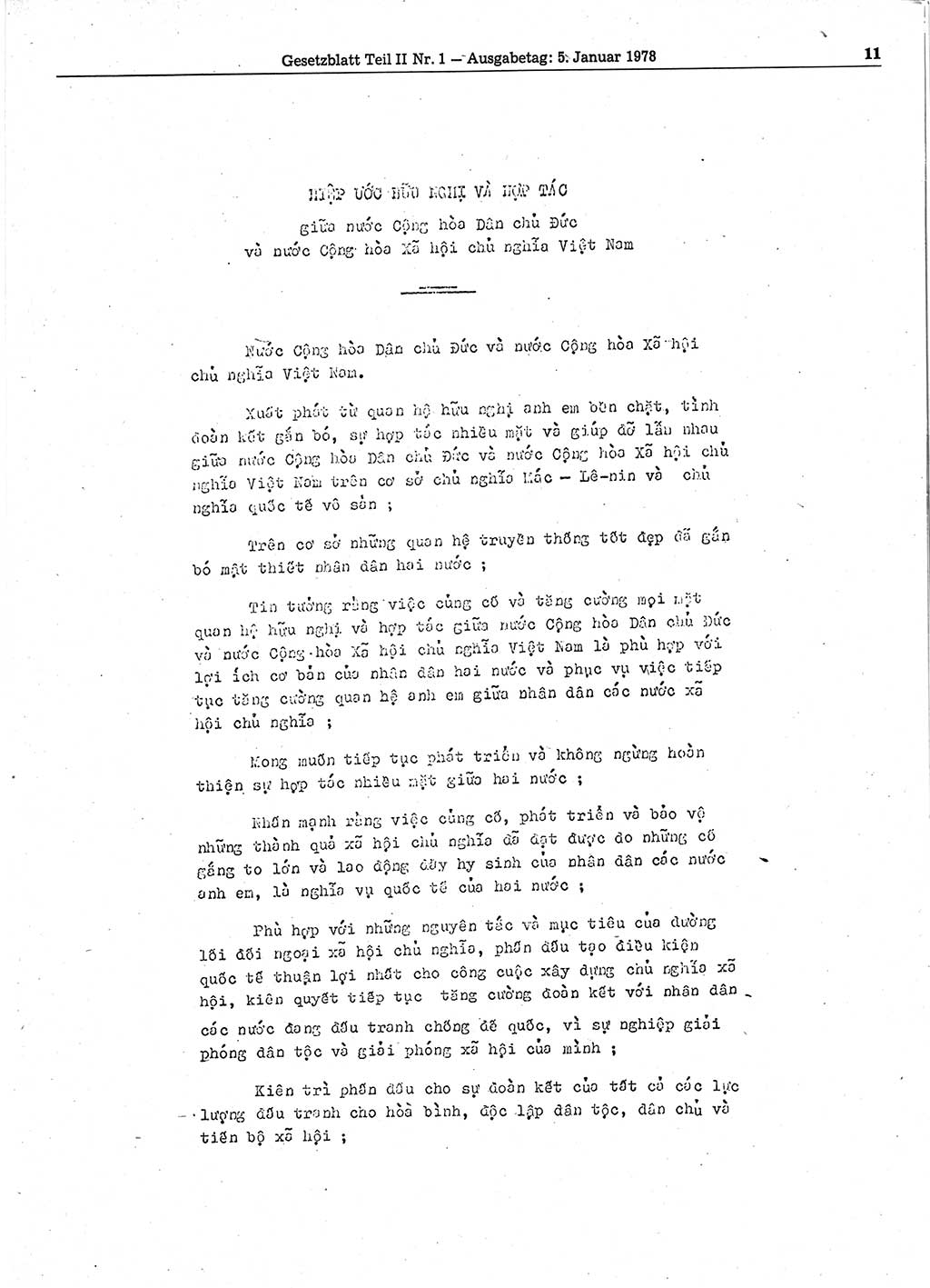 Gesetzblatt (GBl.) der Deutschen Demokratischen Republik (DDR) Teil ⅠⅠ 1978, Seite 11 (GBl. DDR ⅠⅠ 1978, S. 11)