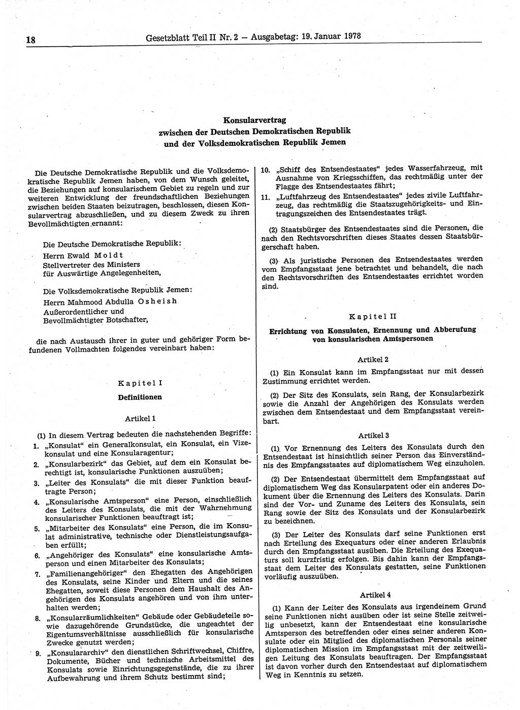 Gesetzblatt (GBl.) der Deutschen Demokratischen Republik (DDR) Teil ⅠⅠ 1978, Seite 18 (GBl. DDR ⅠⅠ 1978, S. 18)