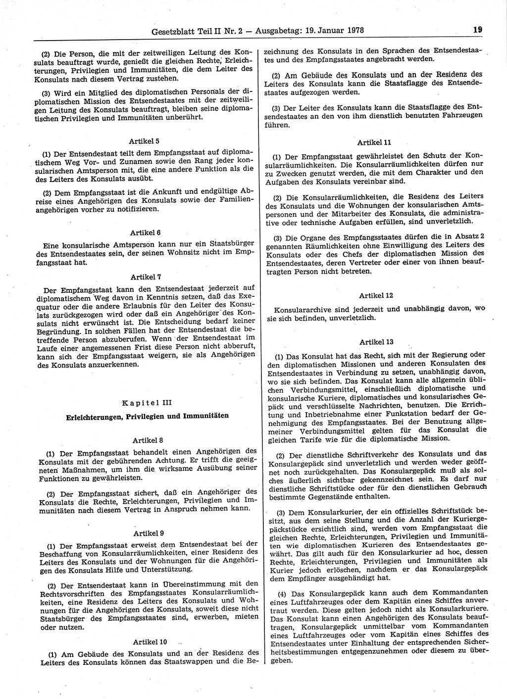 Gesetzblatt (GBl.) der Deutschen Demokratischen Republik (DDR) Teil ⅠⅠ 1978, Seite 19 (GBl. DDR ⅠⅠ 1978, S. 19)