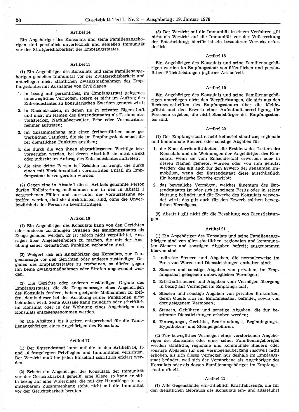 Gesetzblatt (GBl.) der Deutschen Demokratischen Republik (DDR) Teil ⅠⅠ 1978, Seite 20 (GBl. DDR ⅠⅠ 1978, S. 20)