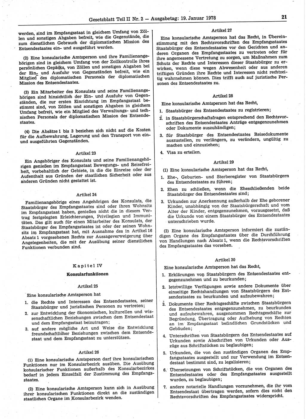 Gesetzblatt (GBl.) der Deutschen Demokratischen Republik (DDR) Teil ⅠⅠ 1978, Seite 21 (GBl. DDR ⅠⅠ 1978, S. 21)