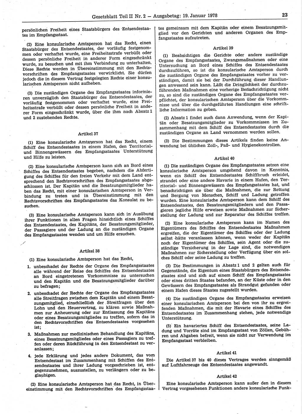 Gesetzblatt (GBl.) der Deutschen Demokratischen Republik (DDR) Teil ⅠⅠ 1978, Seite 23 (GBl. DDR ⅠⅠ 1978, S. 23)