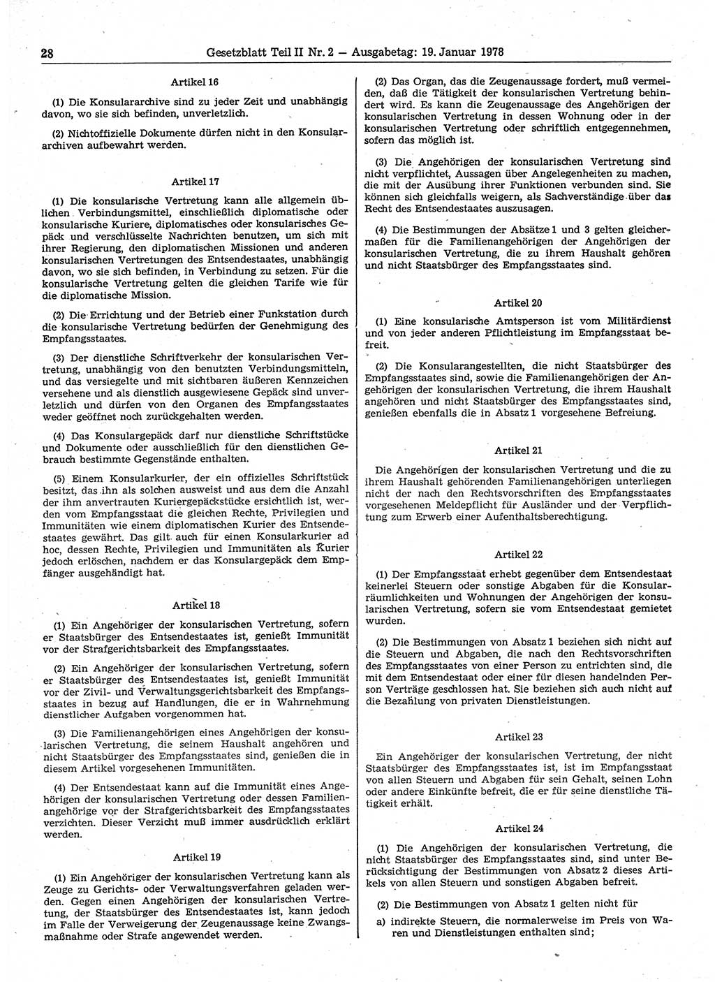 Gesetzblatt (GBl.) der Deutschen Demokratischen Republik (DDR) Teil ⅠⅠ 1978, Seite 28 (GBl. DDR ⅠⅠ 1978, S. 28)