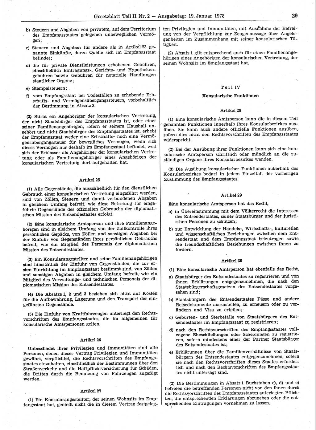 Gesetzblatt (GBl.) der Deutschen Demokratischen Republik (DDR) Teil ⅠⅠ 1978, Seite 29 (GBl. DDR ⅠⅠ 1978, S. 29)