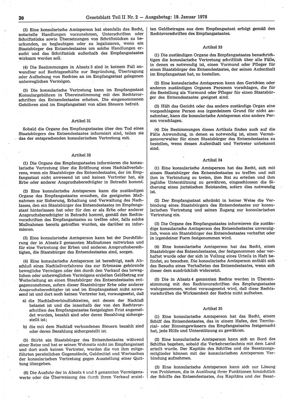 Gesetzblatt (GBl.) der Deutschen Demokratischen Republik (DDR) Teil ⅠⅠ 1978, Seite 30 (GBl. DDR ⅠⅠ 1978, S. 30)