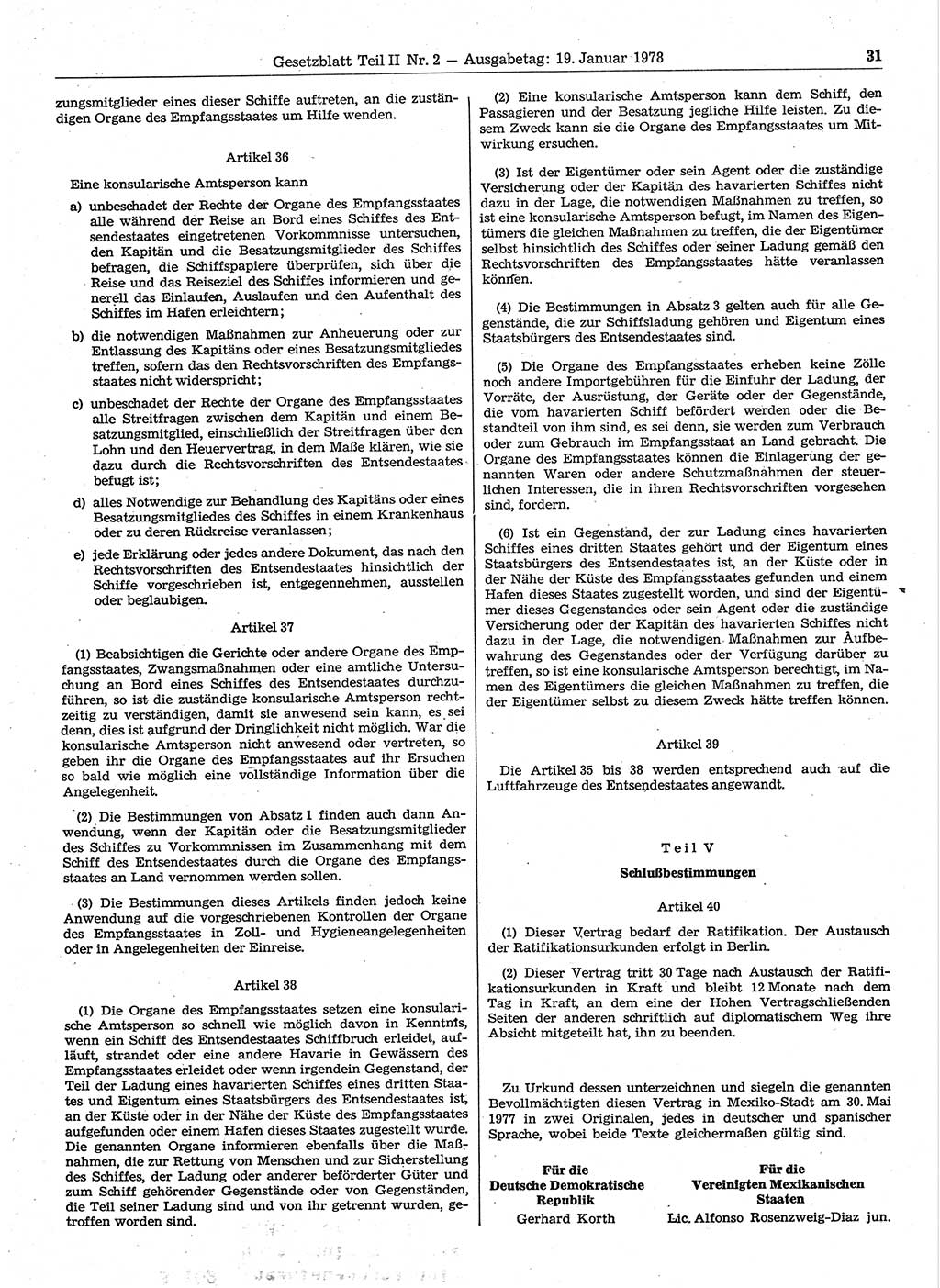Gesetzblatt (GBl.) der Deutschen Demokratischen Republik (DDR) Teil ⅠⅠ 1978, Seite 31 (GBl. DDR ⅠⅠ 1978, S. 31)
