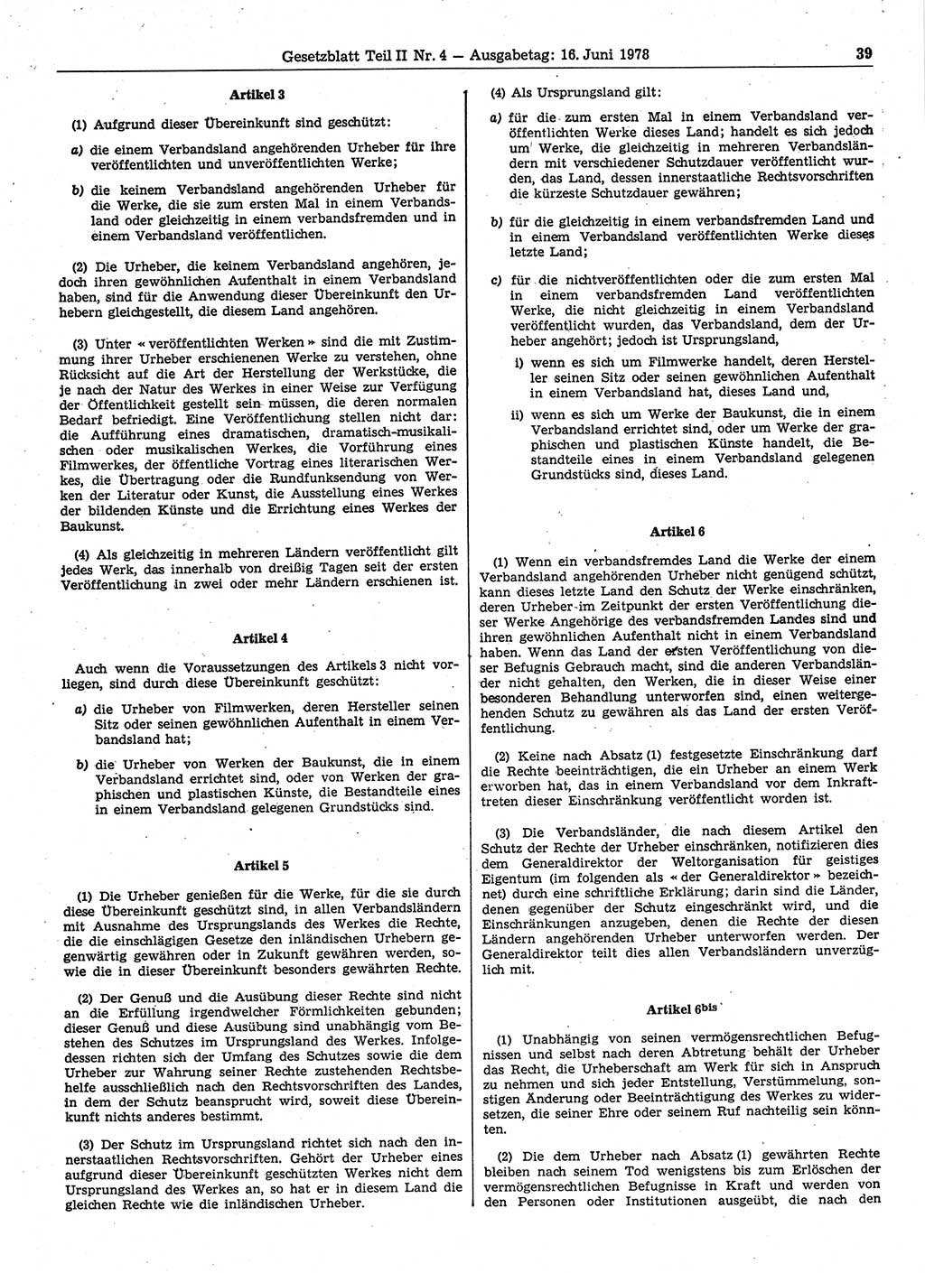 Gesetzblatt (GBl.) der Deutschen Demokratischen Republik (DDR) Teil ⅠⅠ 1978, Seite 39 (GBl. DDR ⅠⅠ 1978, S. 39)