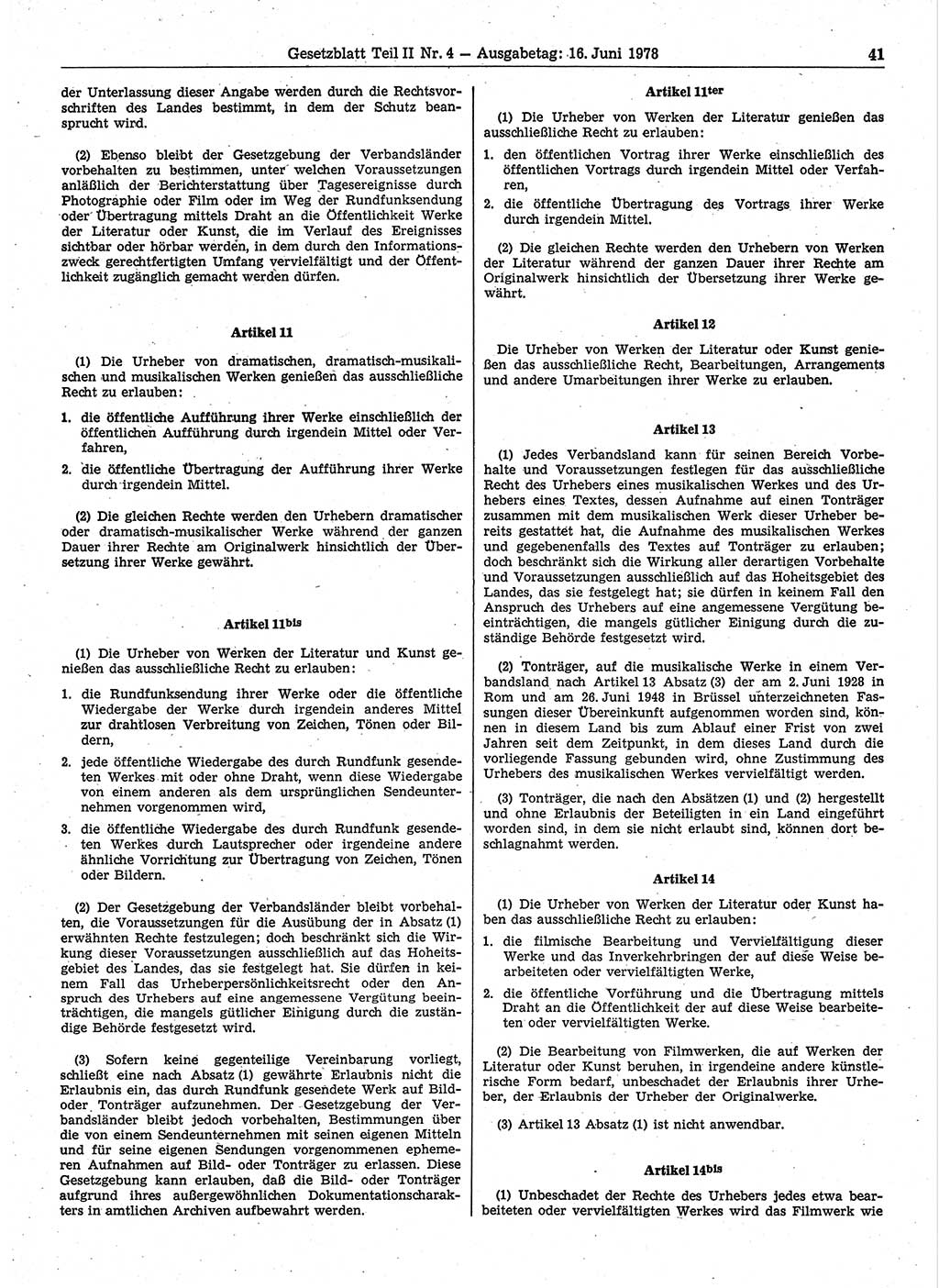 Gesetzblatt (GBl.) der Deutschen Demokratischen Republik (DDR) Teil ⅠⅠ 1978, Seite 41 (GBl. DDR ⅠⅠ 1978, S. 41)