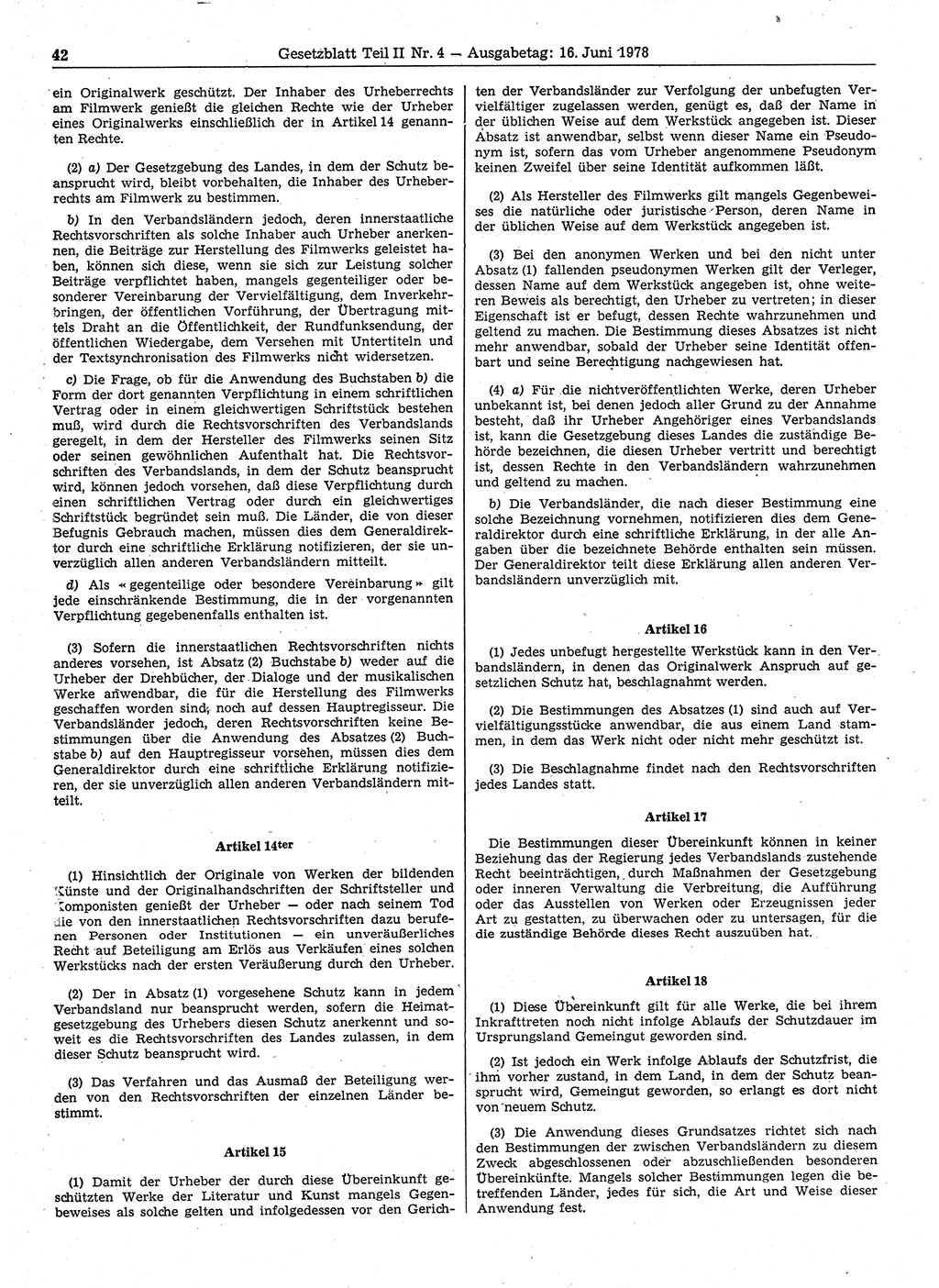 Gesetzblatt (GBl.) der Deutschen Demokratischen Republik (DDR) Teil ⅠⅠ 1978, Seite 42 (GBl. DDR ⅠⅠ 1978, S. 42)