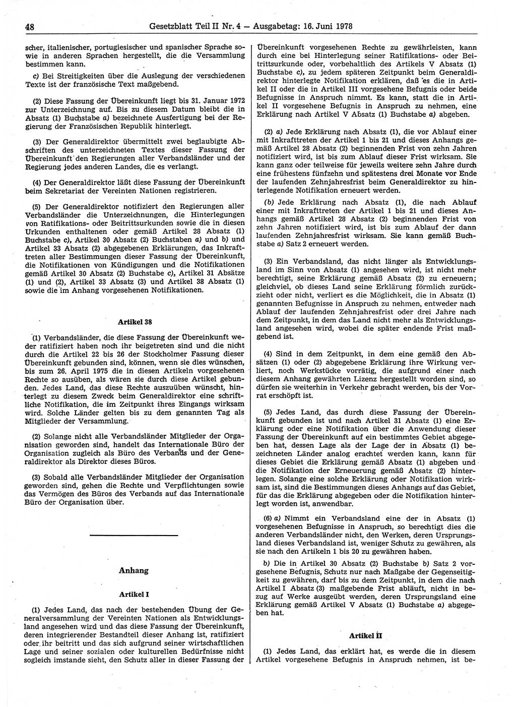 Gesetzblatt (GBl.) der Deutschen Demokratischen Republik (DDR) Teil ⅠⅠ 1978, Seite 48 (GBl. DDR ⅠⅠ 1978, S. 48)