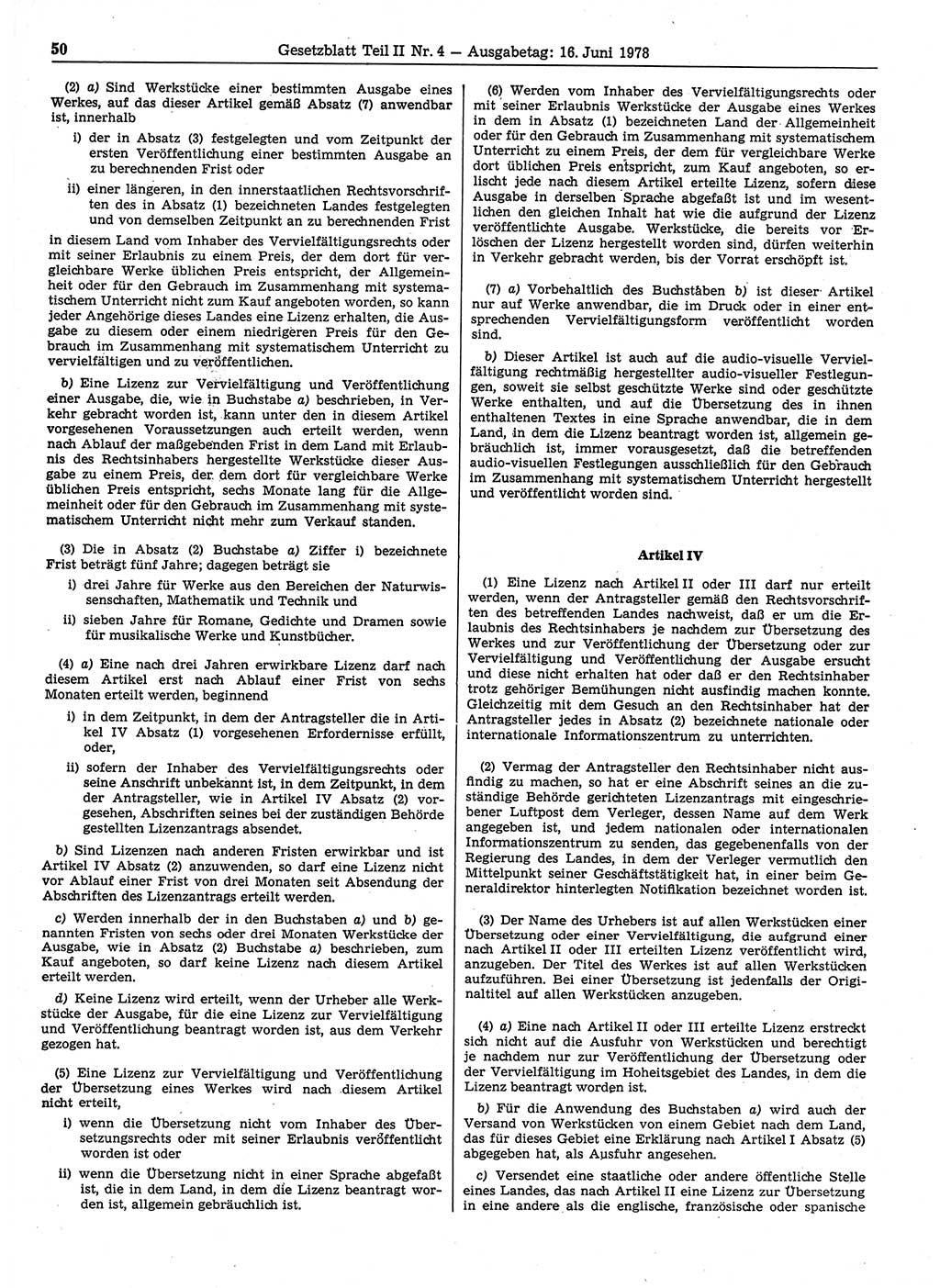 Gesetzblatt (GBl.) der Deutschen Demokratischen Republik (DDR) Teil ⅠⅠ 1978, Seite 50 (GBl. DDR ⅠⅠ 1978, S. 50)