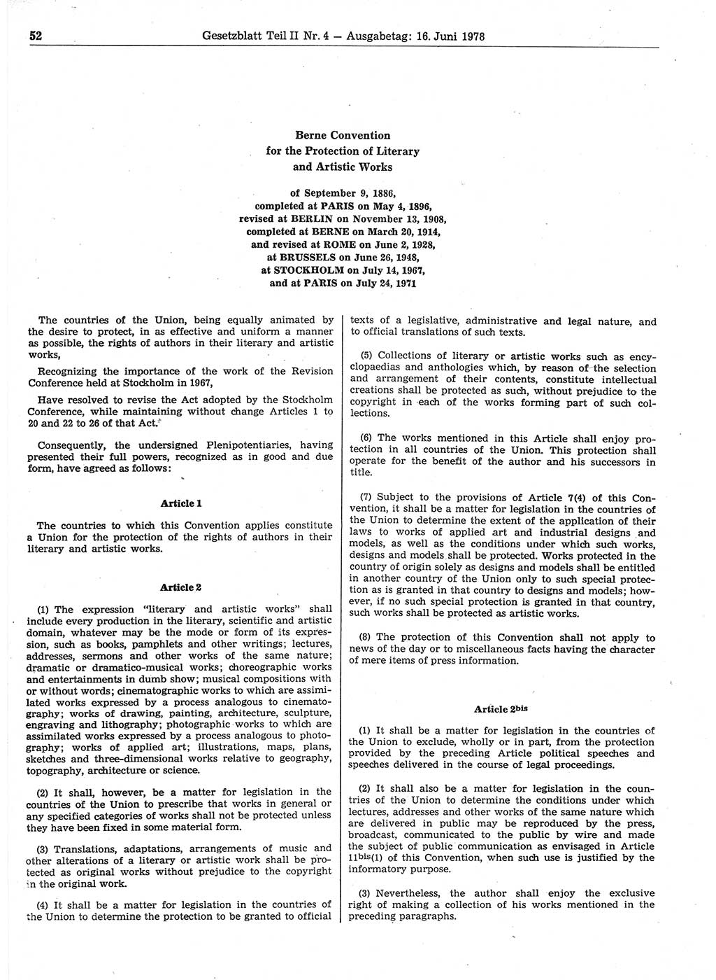 Gesetzblatt (GBl.) der Deutschen Demokratischen Republik (DDR) Teil ⅠⅠ 1978, Seite 52 (GBl. DDR ⅠⅠ 1978, S. 52)