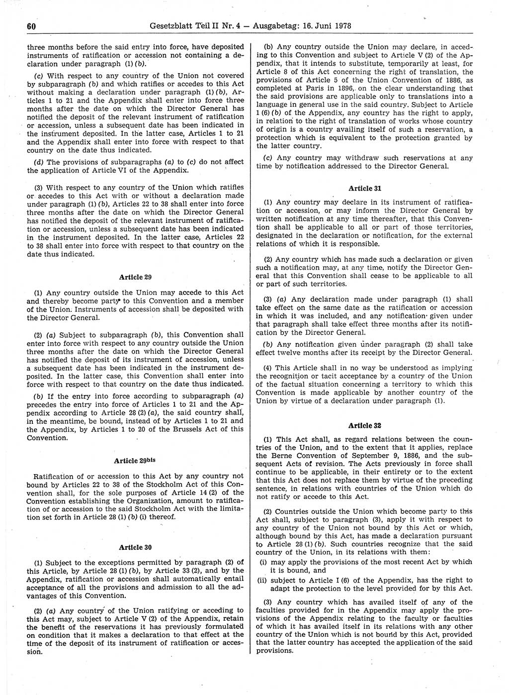 Gesetzblatt (GBl.) der Deutschen Demokratischen Republik (DDR) Teil ⅠⅠ 1978, Seite 60 (GBl. DDR ⅠⅠ 1978, S. 60)