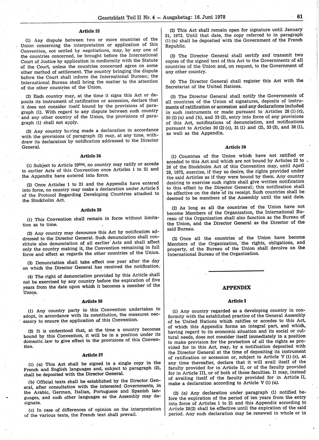 Gesetzblatt (GBl.) der Deutschen Demokratischen Republik (DDR) Teil ⅠⅠ 1978, Seite 61 (GBl. DDR ⅠⅠ 1978, S. 61)