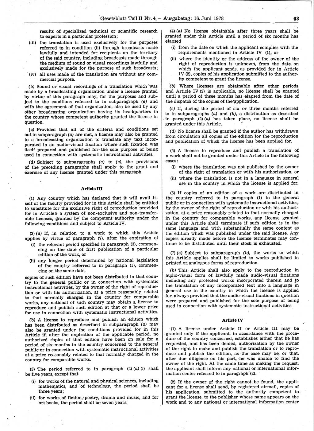 Gesetzblatt (GBl.) der Deutschen Demokratischen Republik (DDR) Teil ⅠⅠ 1978, Seite 63 (GBl. DDR ⅠⅠ 1978, S. 63)