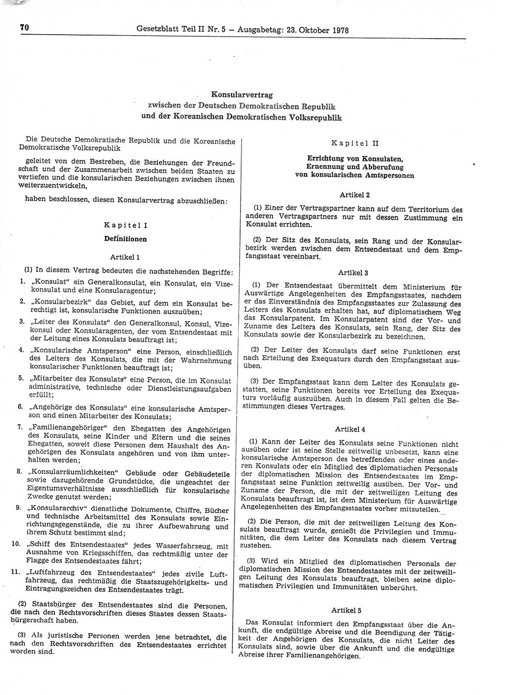 Gesetzblatt (GBl.) der Deutschen Demokratischen Republik (DDR) Teil ⅠⅠ 1978, Seite 70 (GBl. DDR ⅠⅠ 1978, S. 70)