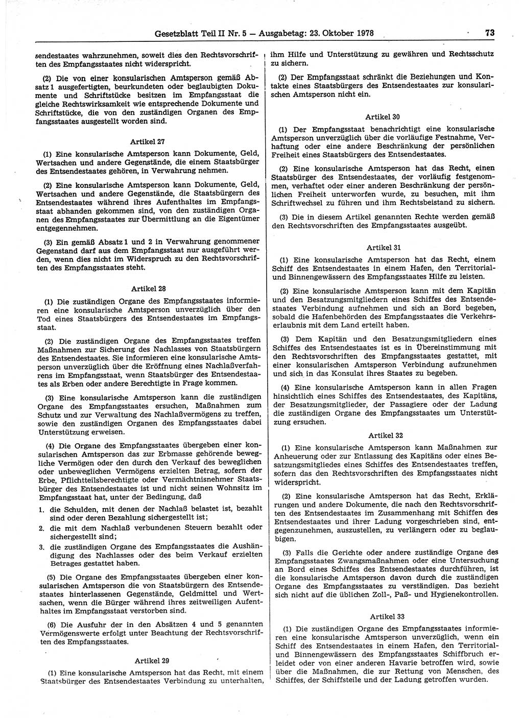 Gesetzblatt (GBl.) der Deutschen Demokratischen Republik (DDR) Teil ⅠⅠ 1978, Seite 73 (GBl. DDR ⅠⅠ 1978, S. 73)