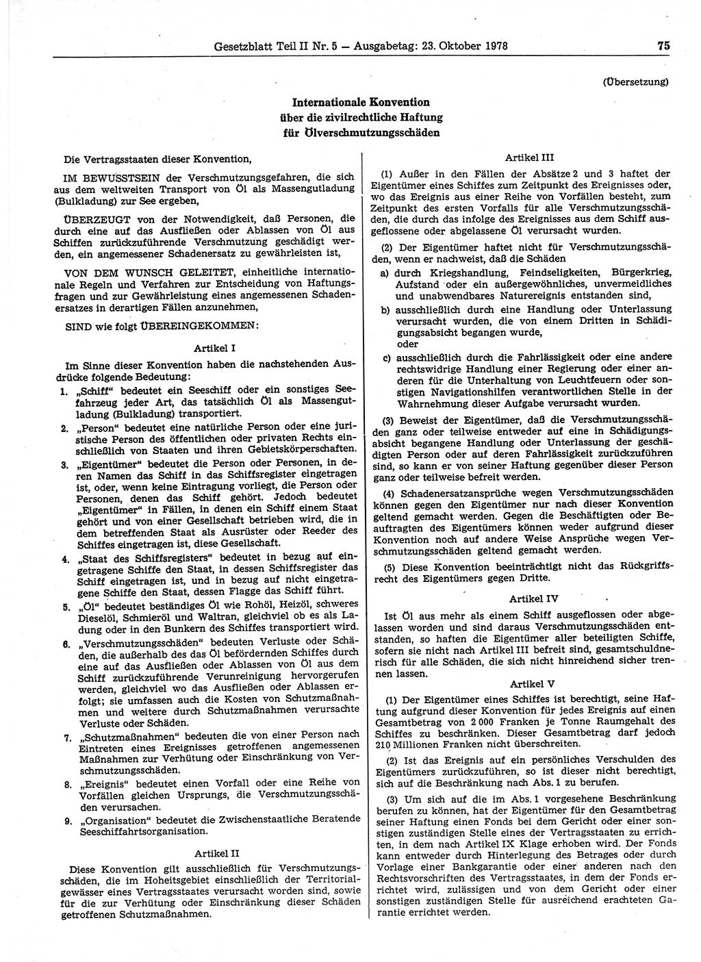 Gesetzblatt (GBl.) der Deutschen Demokratischen Republik (DDR) Teil ⅠⅠ 1978, Seite 75 (GBl. DDR ⅠⅠ 1978, S. 75)
