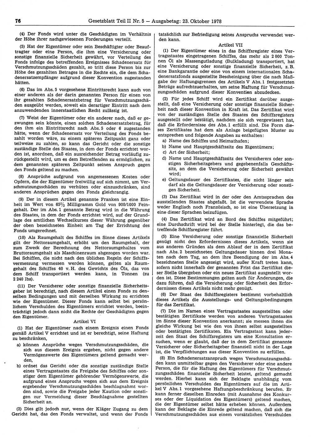 Gesetzblatt (GBl.) der Deutschen Demokratischen Republik (DDR) Teil ⅠⅠ 1978, Seite 76 (GBl. DDR ⅠⅠ 1978, S. 76)