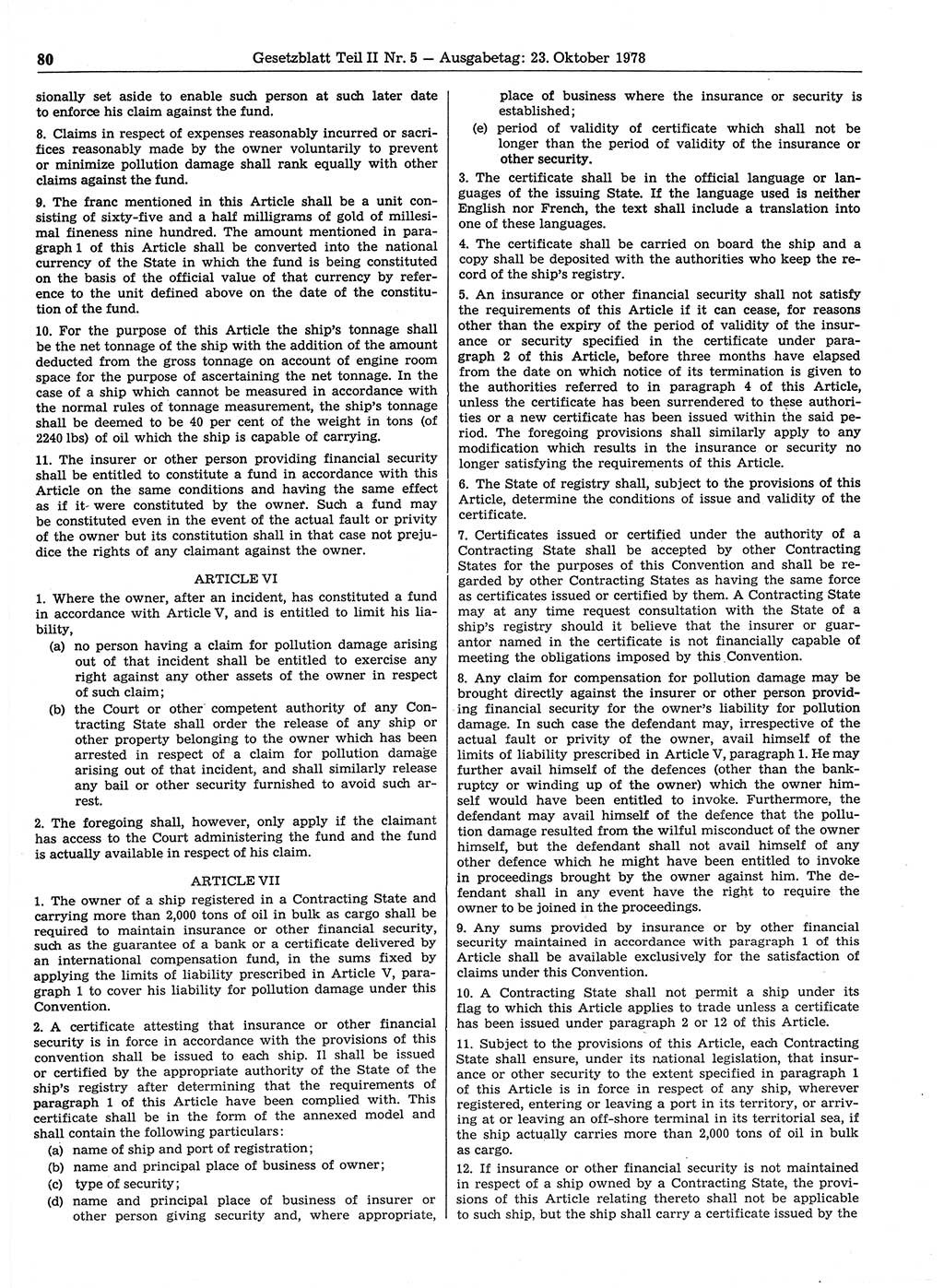 Gesetzblatt (GBl.) der Deutschen Demokratischen Republik (DDR) Teil ⅠⅠ 1978, Seite 80 (GBl. DDR ⅠⅠ 1978, S. 80)