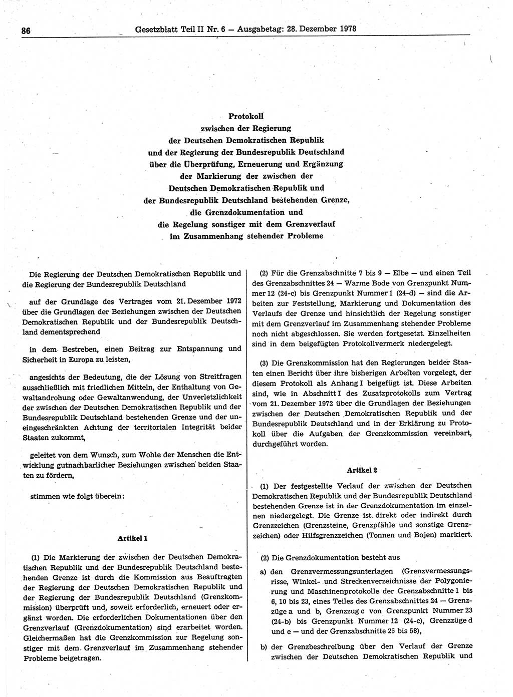 Gesetzblatt (GBl.) der Deutschen Demokratischen Republik (DDR) Teil ⅠⅠ 1978, Seite 86 (GBl. DDR ⅠⅠ 1978, S. 86)