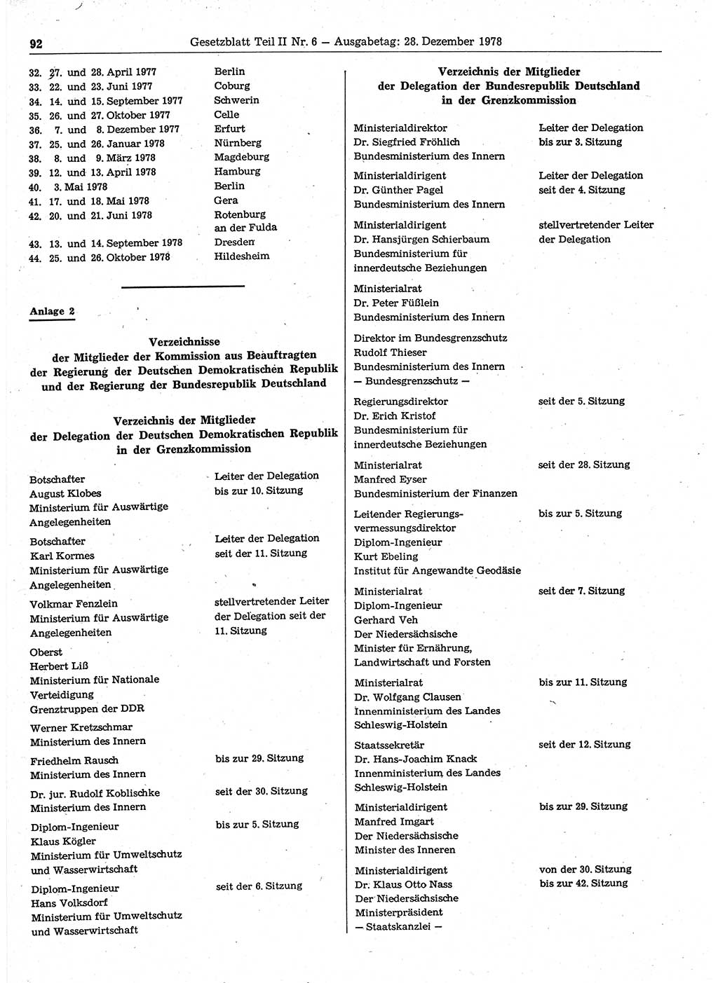 Gesetzblatt (GBl.) der Deutschen Demokratischen Republik (DDR) Teil ⅠⅠ 1978, Seite 92 (GBl. DDR ⅠⅠ 1978, S. 92)