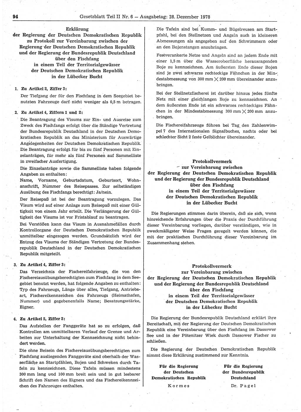Gesetzblatt (GBl.) der Deutschen Demokratischen Republik (DDR) Teil ⅠⅠ 1978, Seite 94 (GBl. DDR ⅠⅠ 1978, S. 94)