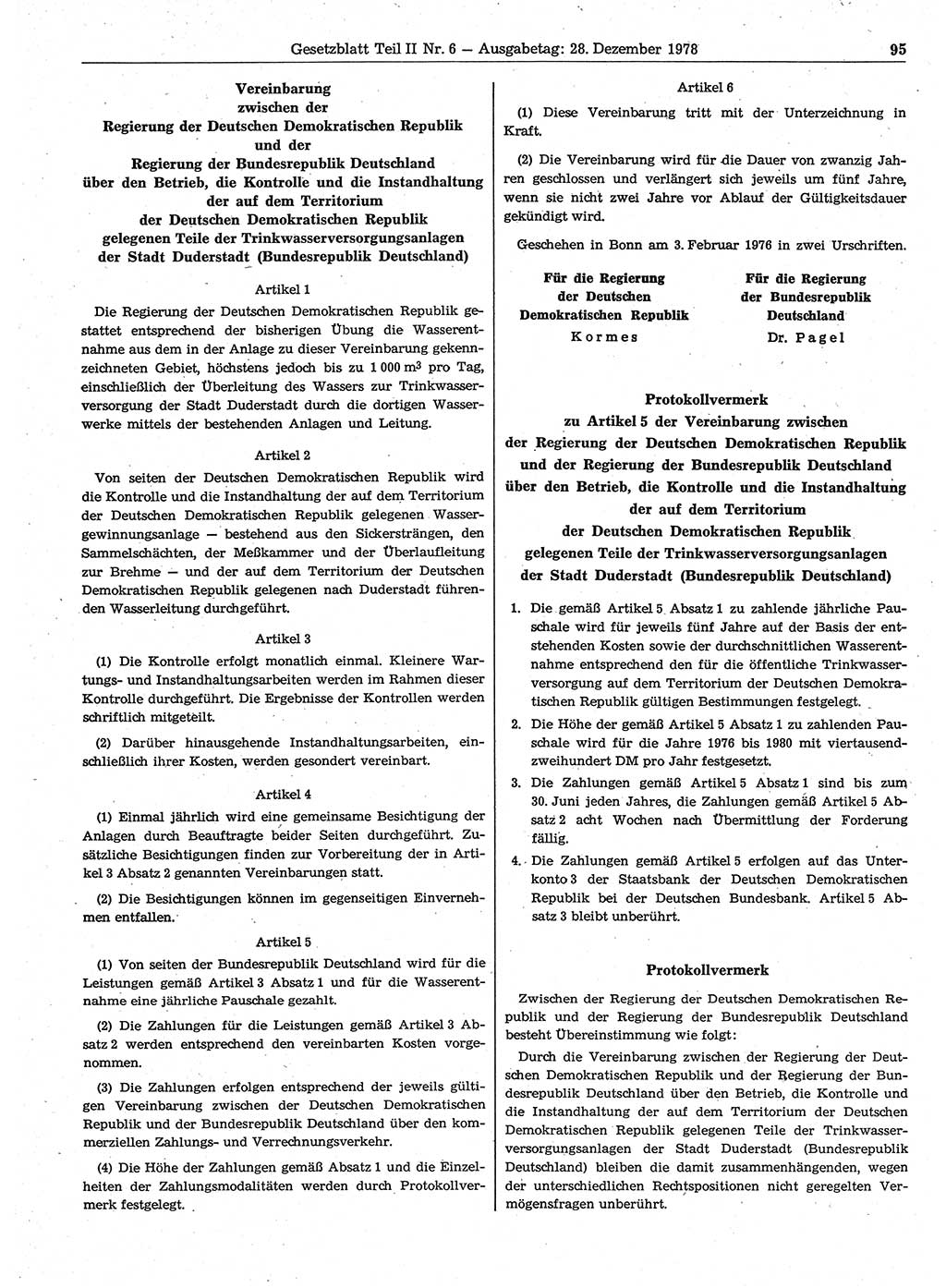 Gesetzblatt (GBl.) der Deutschen Demokratischen Republik (DDR) Teil ⅠⅠ 1978, Seite 95 (GBl. DDR ⅠⅠ 1978, S. 95)