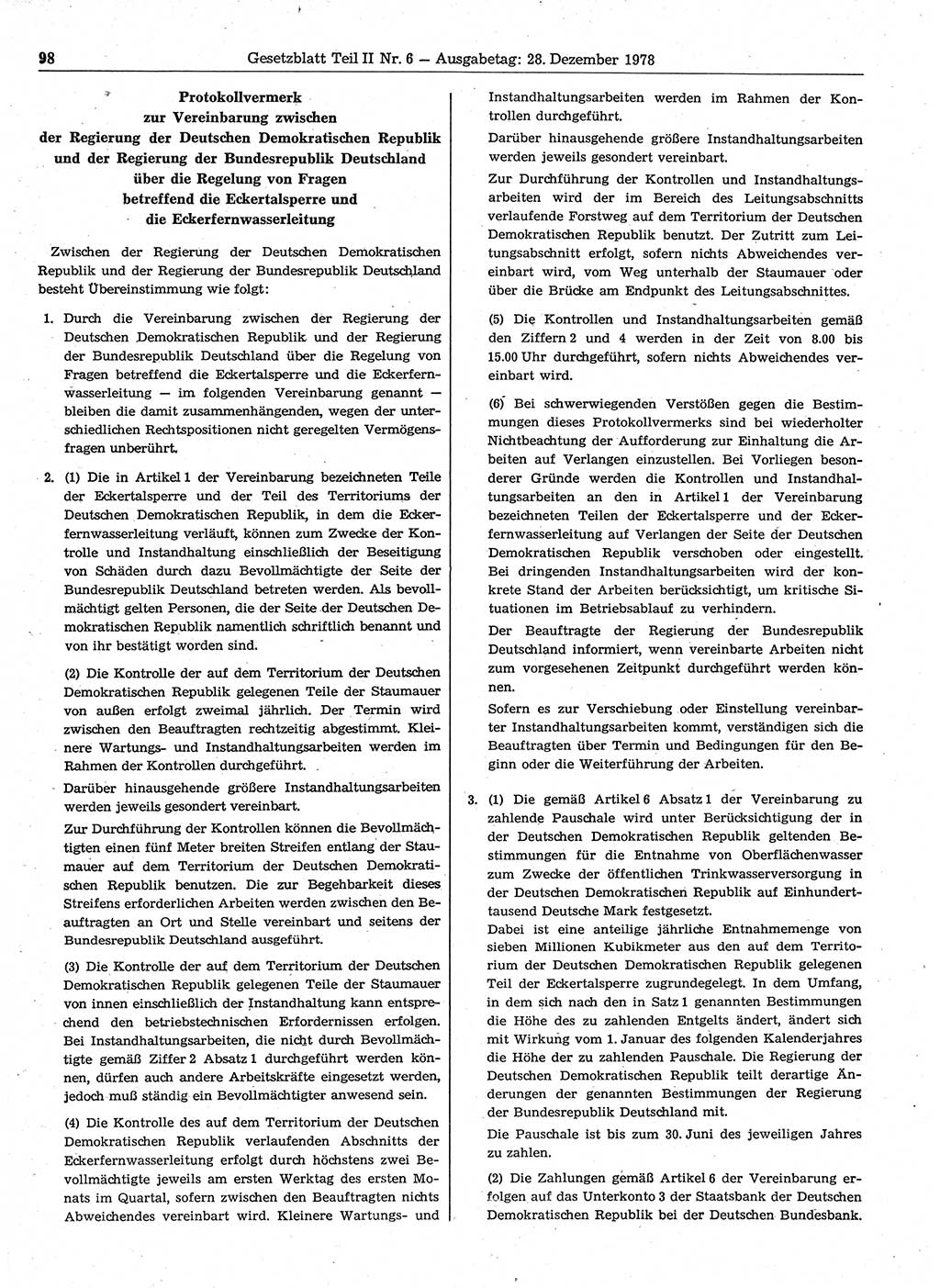 Gesetzblatt (GBl.) der Deutschen Demokratischen Republik (DDR) Teil ⅠⅠ 1978, Seite 98 (GBl. DDR ⅠⅠ 1978, S. 98)