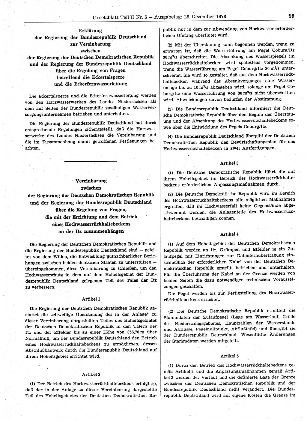 Gesetzblatt (GBl.) der Deutschen Demokratischen Republik (DDR) Teil ⅠⅠ 1978, Seite 99 (GBl. DDR ⅠⅠ 1978, S. 99)