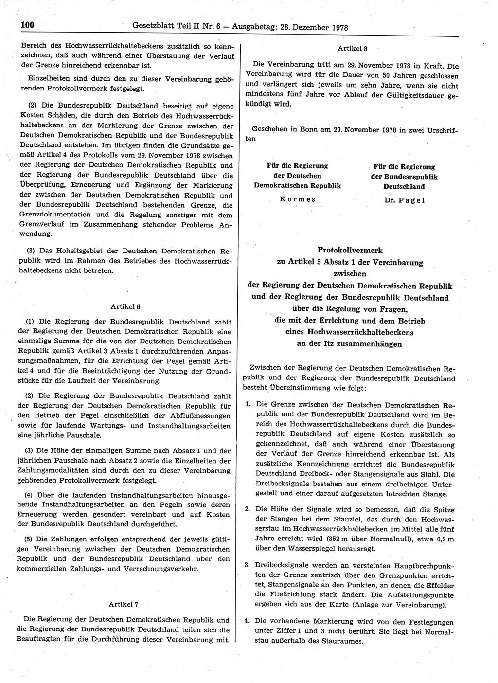 Gesetzblatt (GBl.) der Deutschen Demokratischen Republik (DDR) Teil ⅠⅠ 1978, Seite 100 (GBl. DDR ⅠⅠ 1978, S. 100)