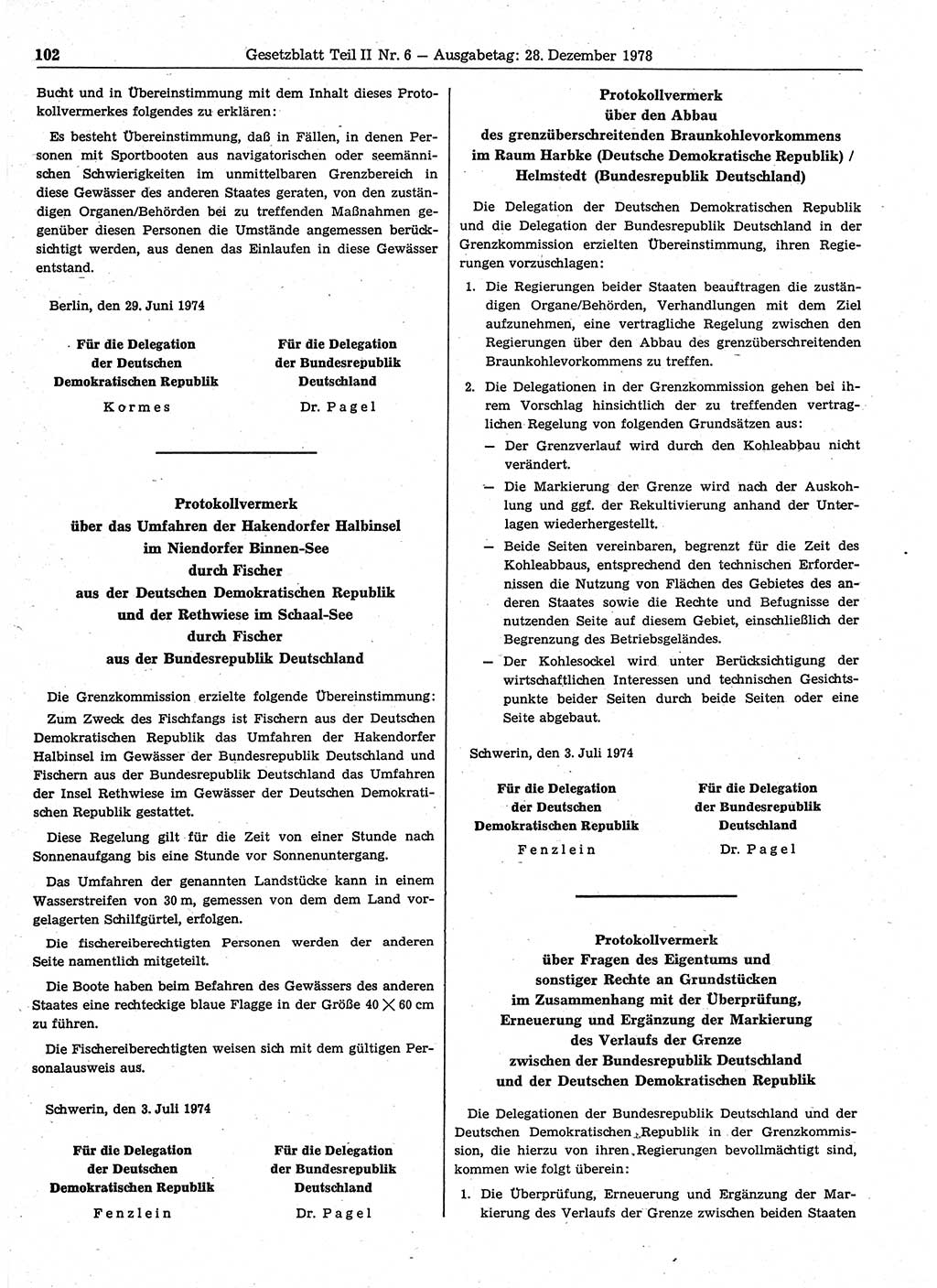 Gesetzblatt (GBl.) der Deutschen Demokratischen Republik (DDR) Teil ⅠⅠ 1978, Seite 102 (GBl. DDR ⅠⅠ 1978, S. 102)