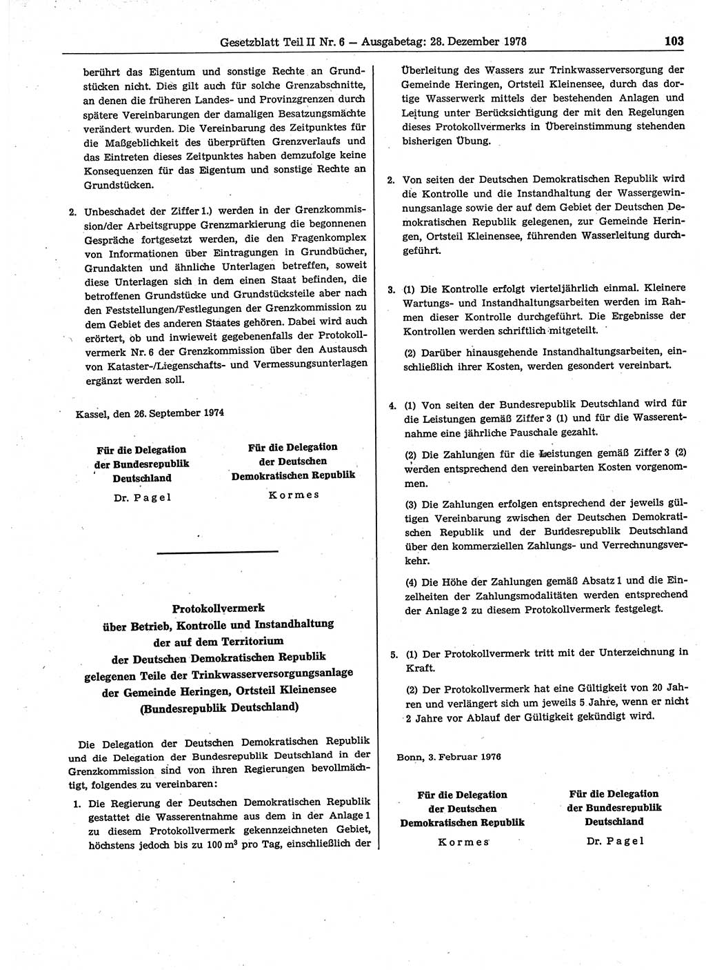 Gesetzblatt (GBl.) der Deutschen Demokratischen Republik (DDR) Teil ⅠⅠ 1978, Seite 103 (GBl. DDR ⅠⅠ 1978, S. 103)