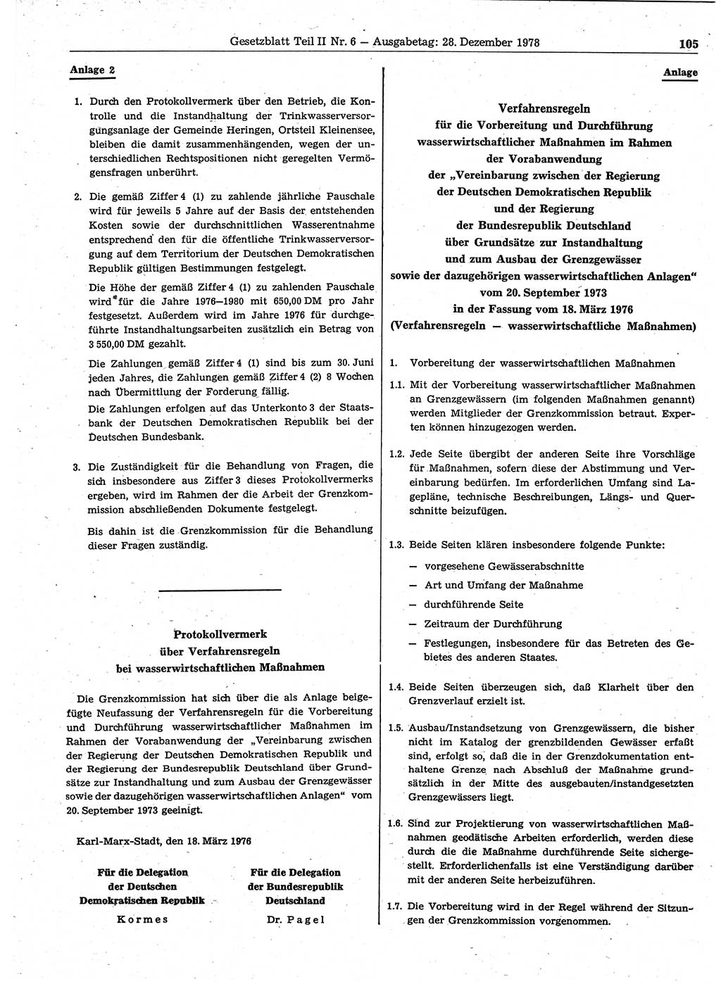 Gesetzblatt (GBl.) der Deutschen Demokratischen Republik (DDR) Teil ⅠⅠ 1978, Seite 105 (GBl. DDR ⅠⅠ 1978, S. 105)