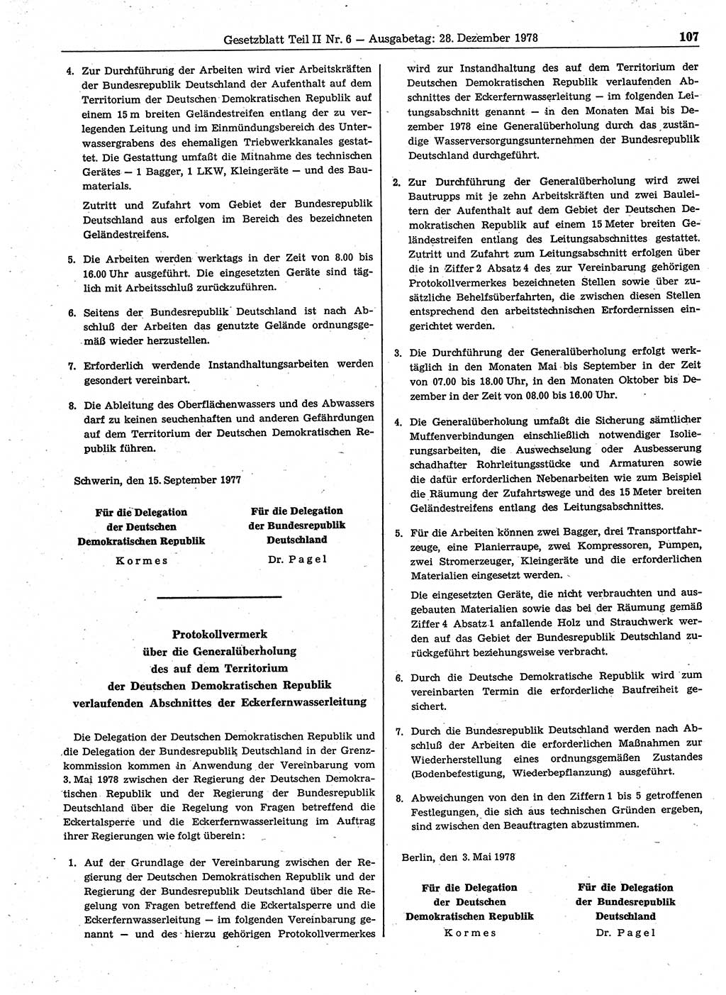Gesetzblatt (GBl.) der Deutschen Demokratischen Republik (DDR) Teil ⅠⅠ 1978, Seite 107 (GBl. DDR ⅠⅠ 1978, S. 107)