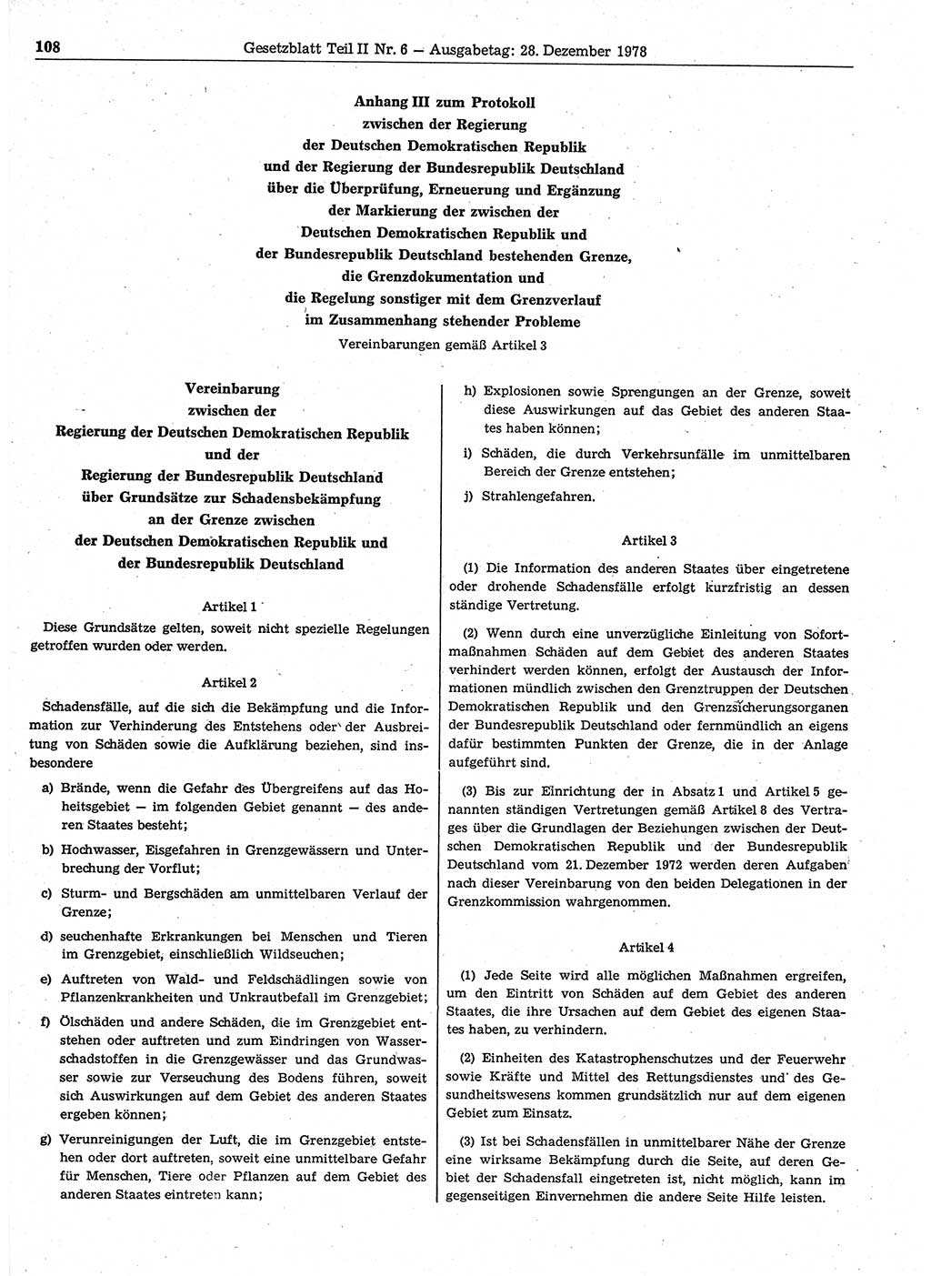 Gesetzblatt (GBl.) der Deutschen Demokratischen Republik (DDR) Teil ⅠⅠ 1978, Seite 108 (GBl. DDR ⅠⅠ 1978, S. 108)