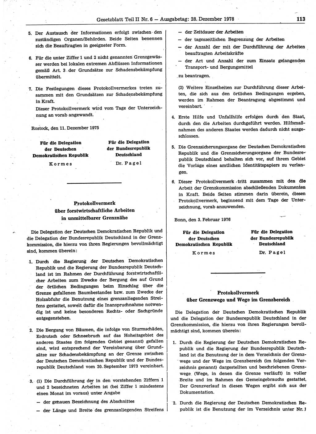 Gesetzblatt (GBl.) der Deutschen Demokratischen Republik (DDR) Teil ⅠⅠ 1978, Seite 113 (GBl. DDR ⅠⅠ 1978, S. 113)