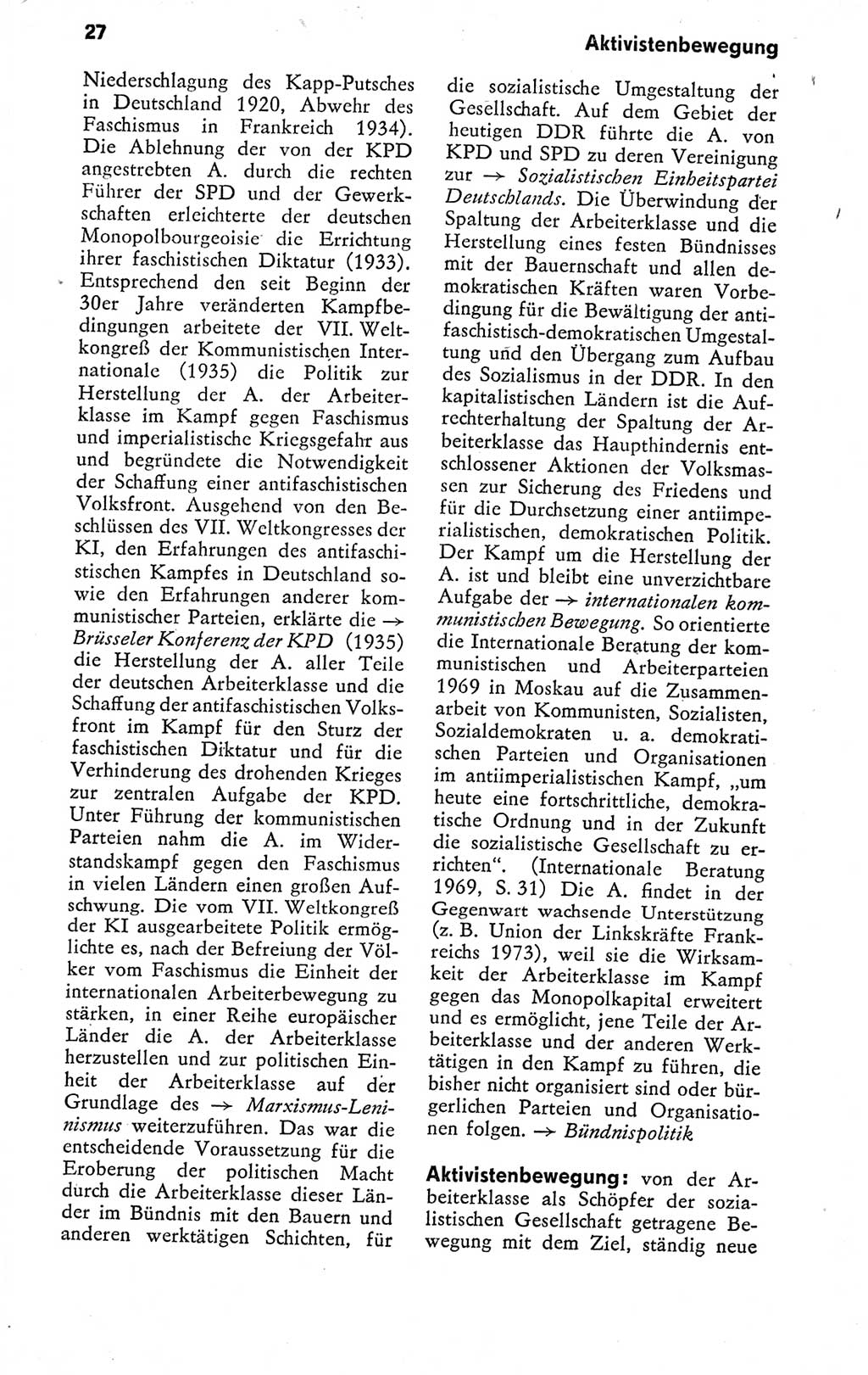 Kleines politisches Wörterbuch [Deutsche Demokratische Republik (DDR)] 1978, Seite 27 (Kl. pol. Wb. DDR 1978, S. 27)