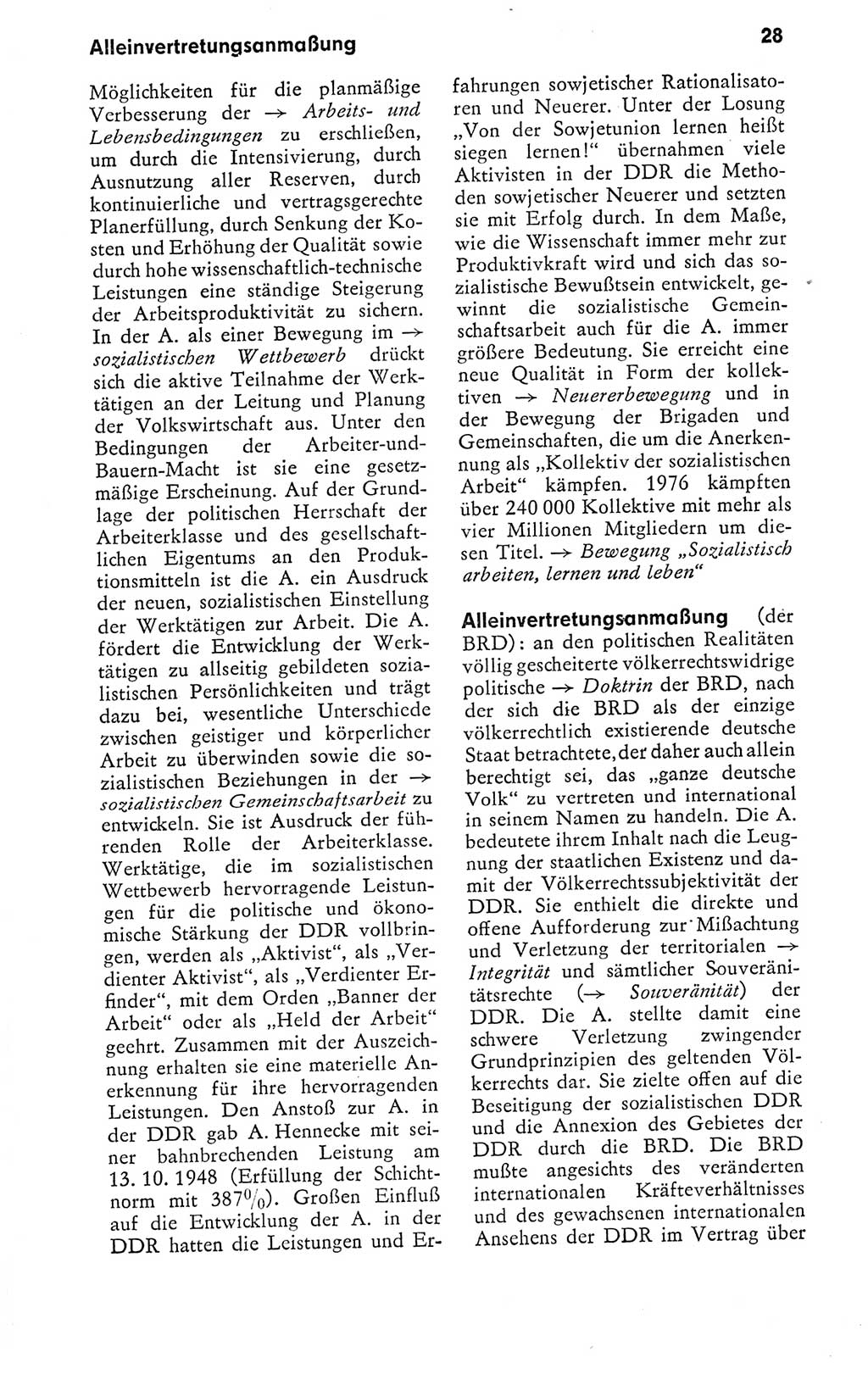 Kleines politisches Wörterbuch [Deutsche Demokratische Republik (DDR)] 1978, Seite 28 (Kl. pol. Wb. DDR 1978, S. 28)
