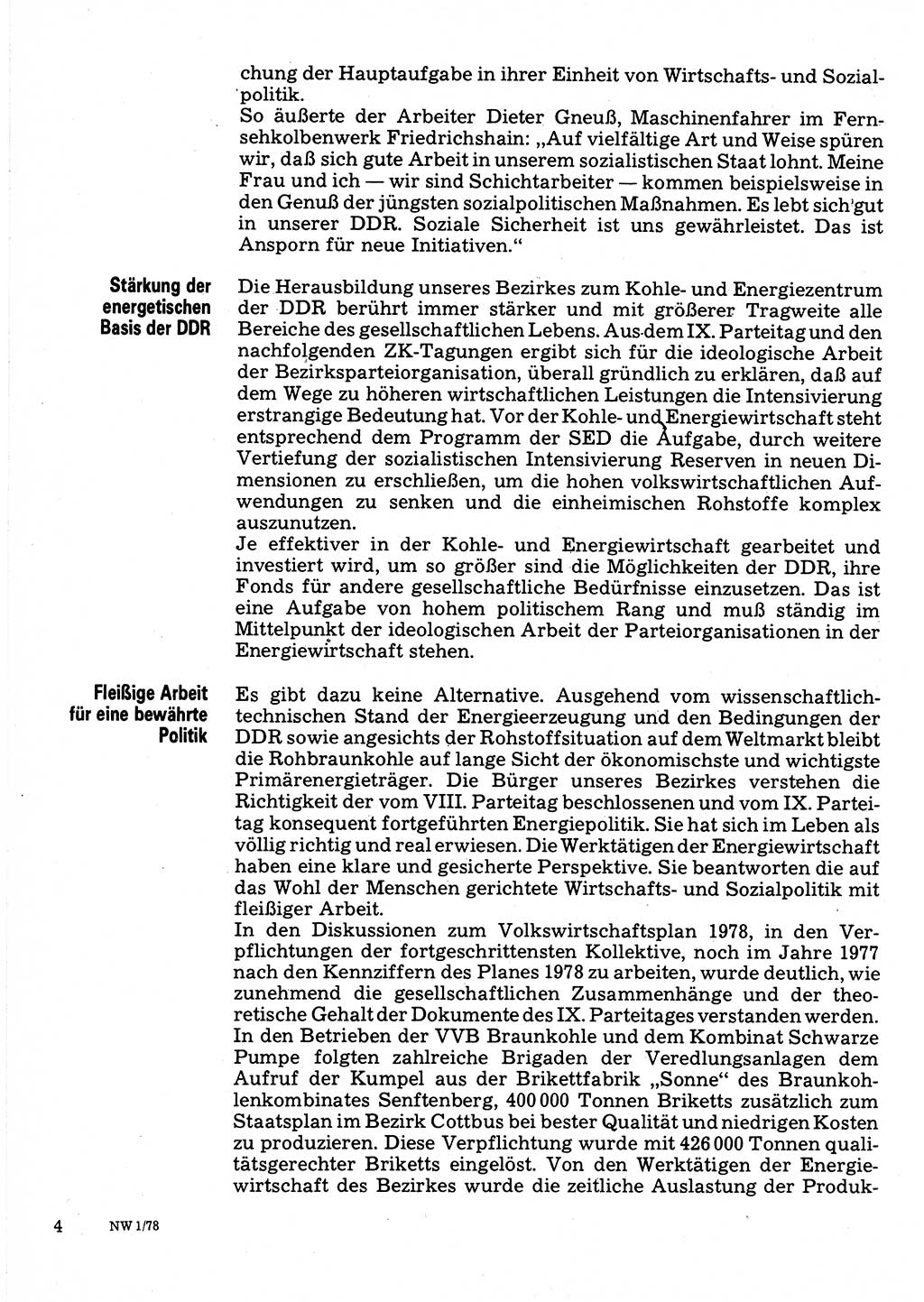 Neuer Weg (NW), Organ des Zentralkomitees (ZK) der SED (Sozialistische Einheitspartei Deutschlands) für Fragen des Parteilebens, 33. Jahrgang [Deutsche Demokratische Republik (DDR)] 1978, Seite 4 (NW ZK SED DDR 1978, S. 4)