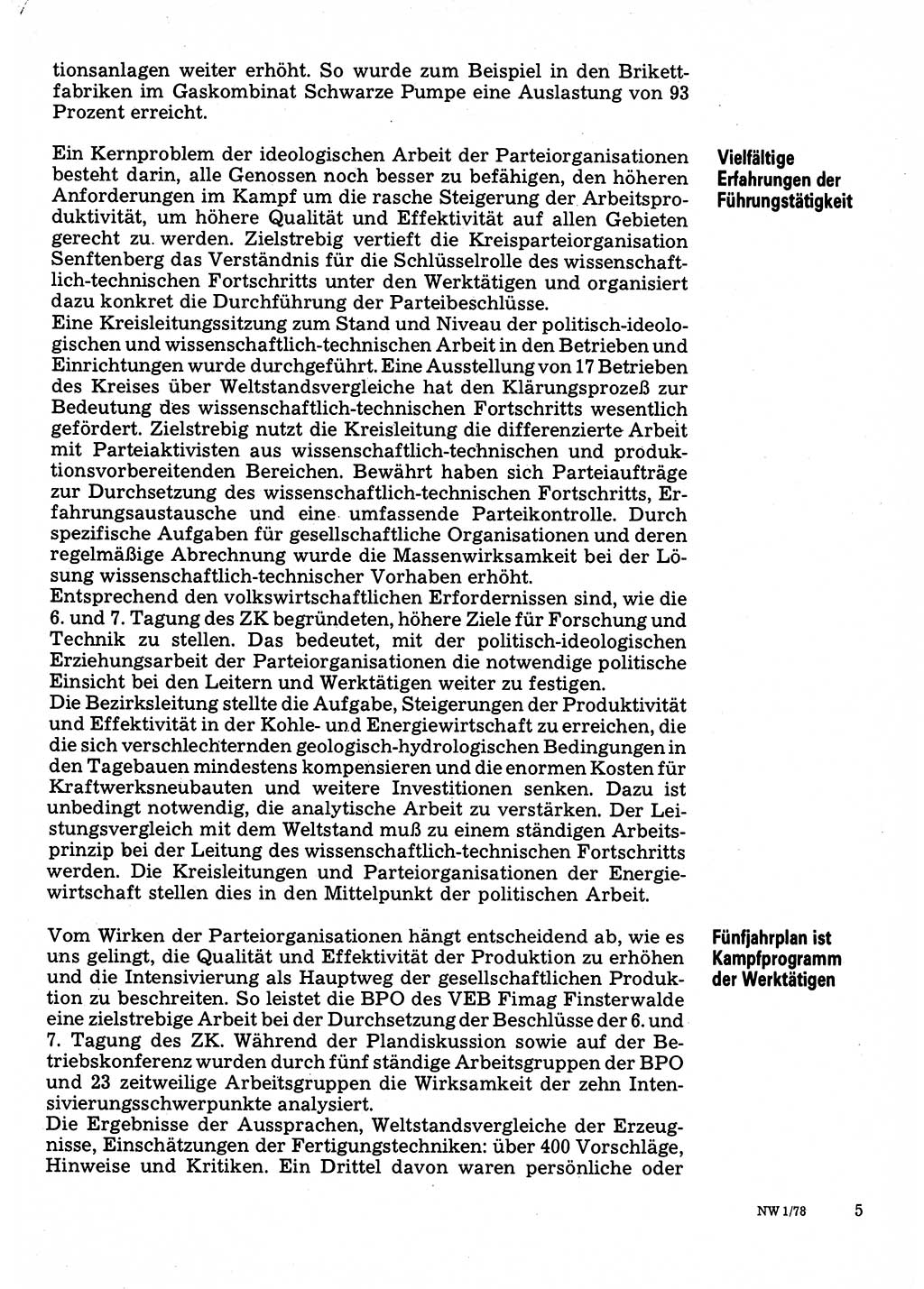 Neuer Weg (NW), Organ des Zentralkomitees (ZK) der SED (Sozialistische Einheitspartei Deutschlands) für Fragen des Parteilebens, 33. Jahrgang [Deutsche Demokratische Republik (DDR)] 1978, Seite 5 (NW ZK SED DDR 1978, S. 5)