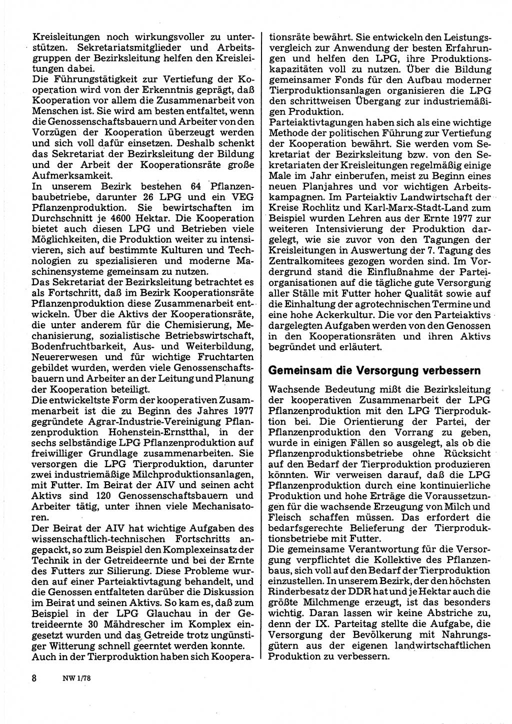 Neuer Weg (NW), Organ des Zentralkomitees (ZK) der SED (Sozialistische Einheitspartei Deutschlands) für Fragen des Parteilebens, 33. Jahrgang [Deutsche Demokratische Republik (DDR)] 1978, Seite 8 (NW ZK SED DDR 1978, S. 8)