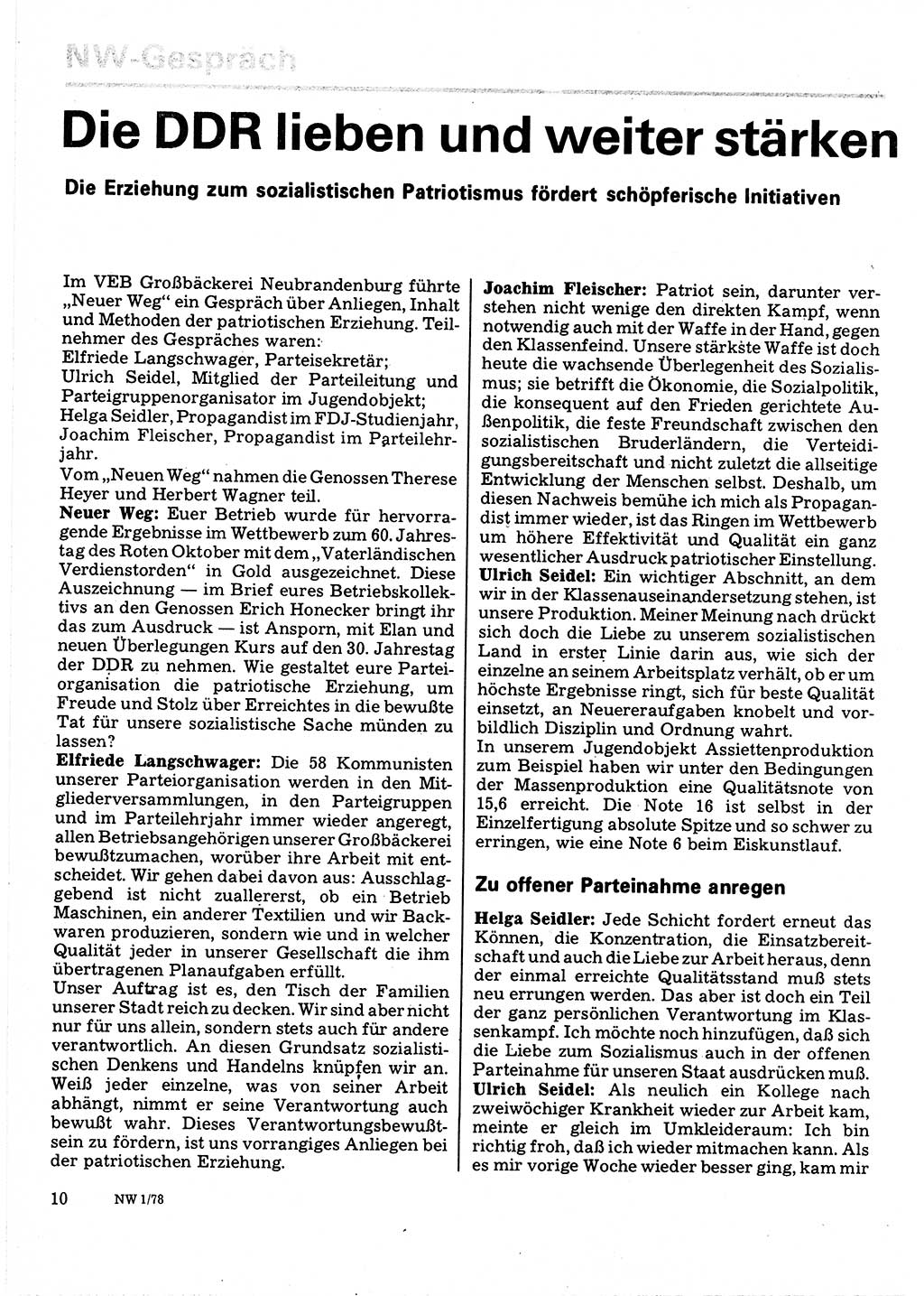 Neuer Weg (NW), Organ des Zentralkomitees (ZK) der SED (Sozialistische Einheitspartei Deutschlands) für Fragen des Parteilebens, 33. Jahrgang [Deutsche Demokratische Republik (DDR)] 1978, Seite 10 (NW ZK SED DDR 1978, S. 10)