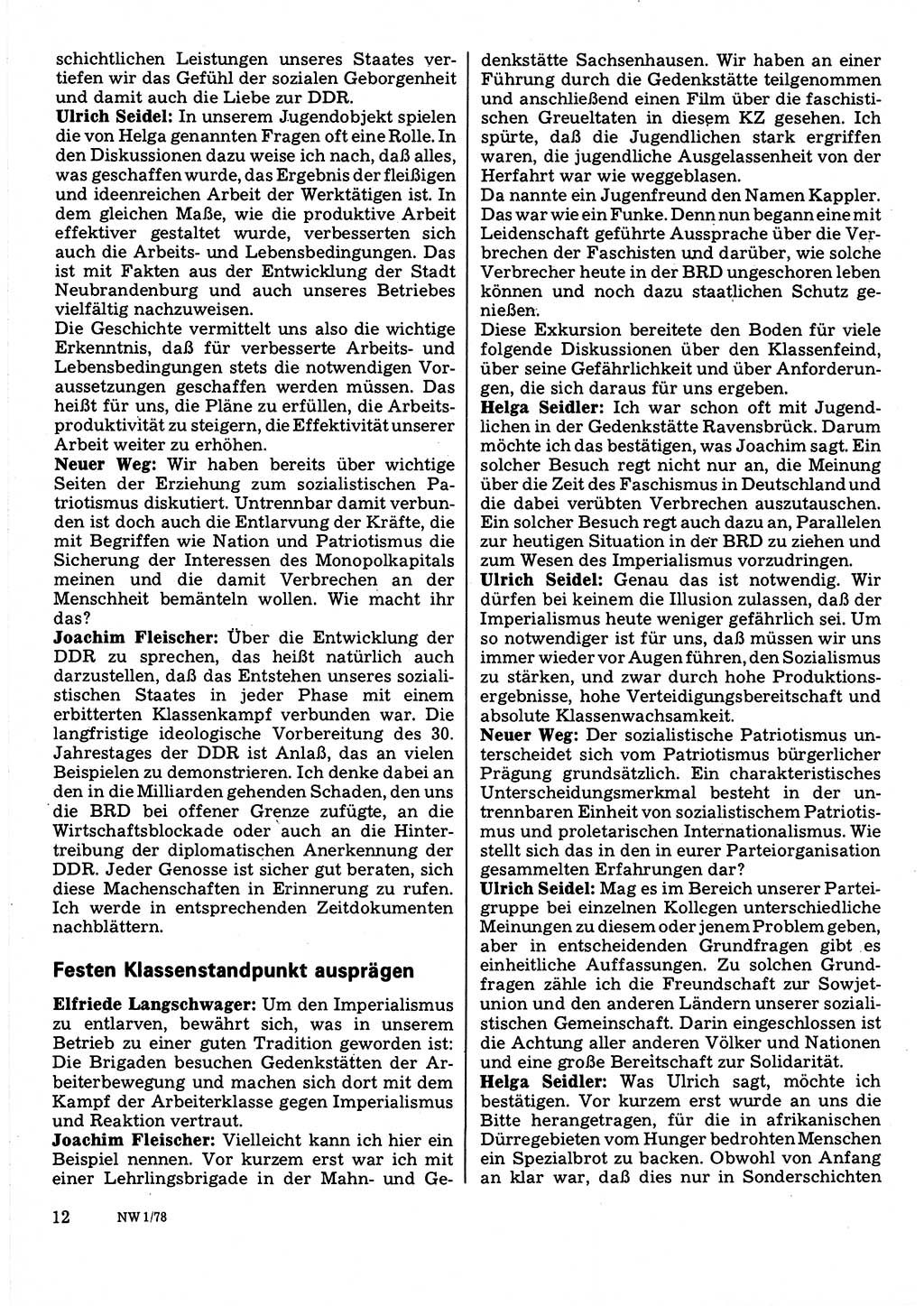Neuer Weg (NW), Organ des Zentralkomitees (ZK) der SED (Sozialistische Einheitspartei Deutschlands) für Fragen des Parteilebens, 33. Jahrgang [Deutsche Demokratische Republik (DDR)] 1978, Seite 12 (NW ZK SED DDR 1978, S. 12)