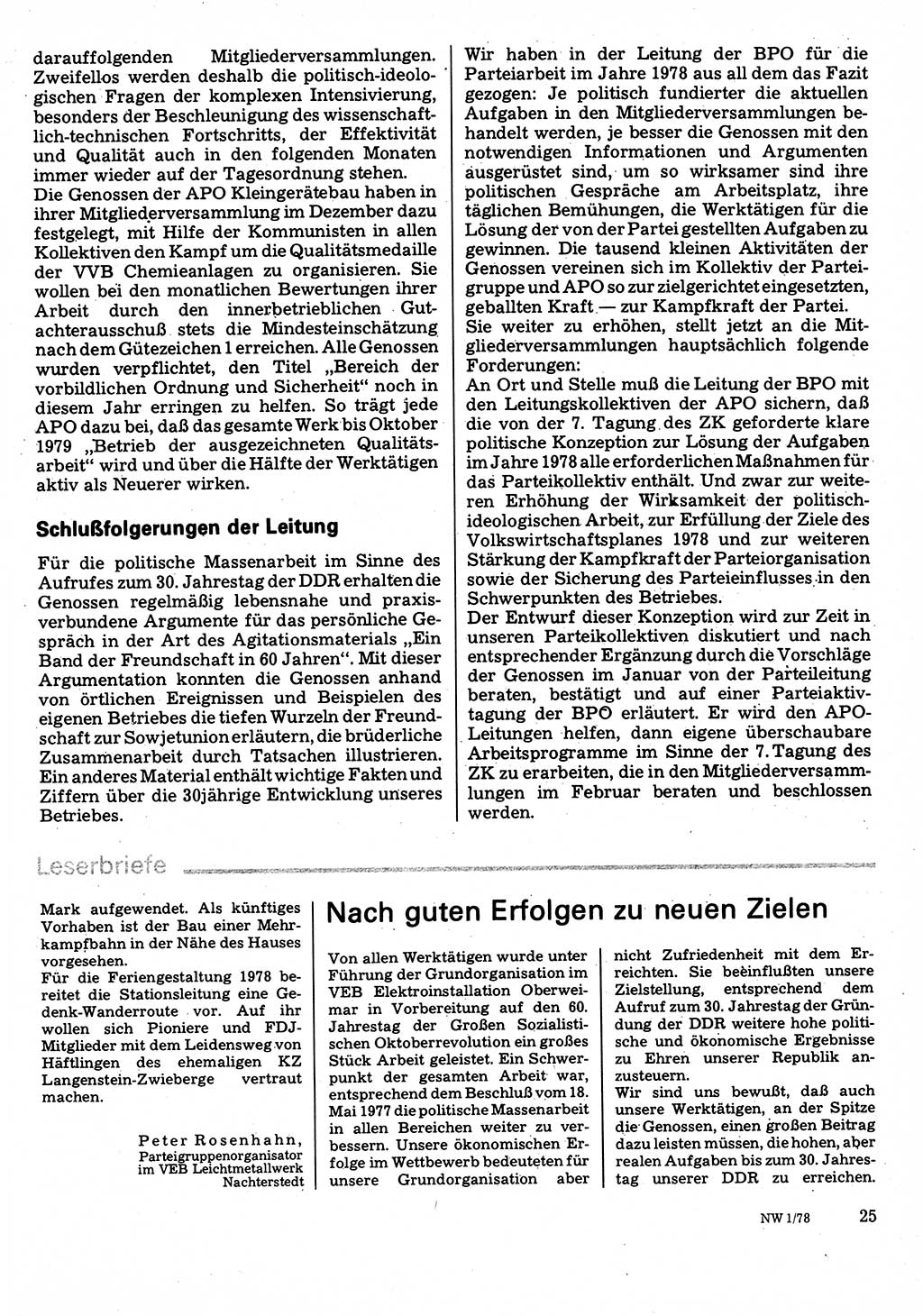 Neuer Weg (NW), Organ des Zentralkomitees (ZK) der SED (Sozialistische Einheitspartei Deutschlands) für Fragen des Parteilebens, 33. Jahrgang [Deutsche Demokratische Republik (DDR)] 1978, Seite 25 (NW ZK SED DDR 1978, S. 25)