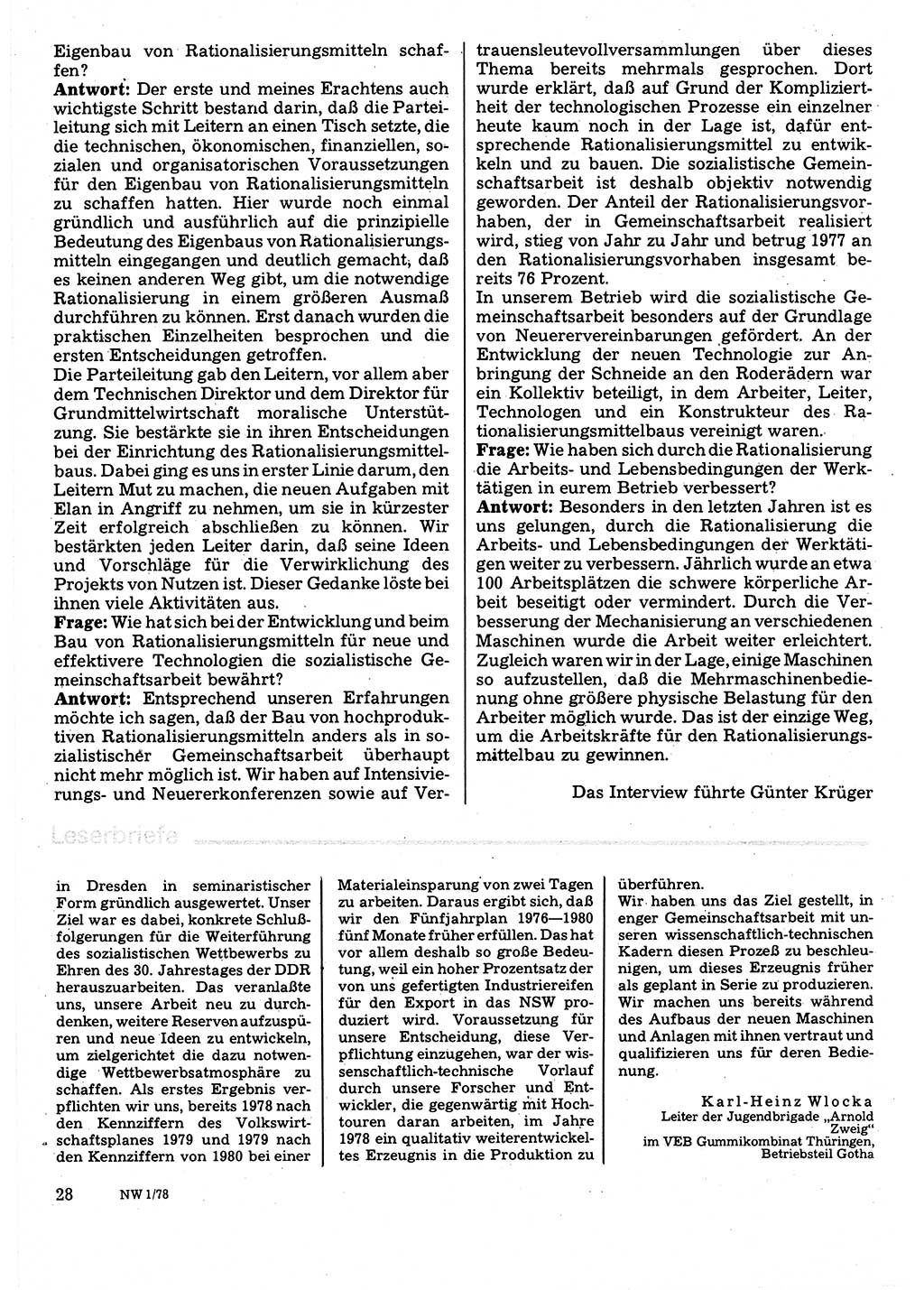 Neuer Weg (NW), Organ des Zentralkomitees (ZK) der SED (Sozialistische Einheitspartei Deutschlands) für Fragen des Parteilebens, 33. Jahrgang [Deutsche Demokratische Republik (DDR)] 1978, Seite 28 (NW ZK SED DDR 1978, S. 28)