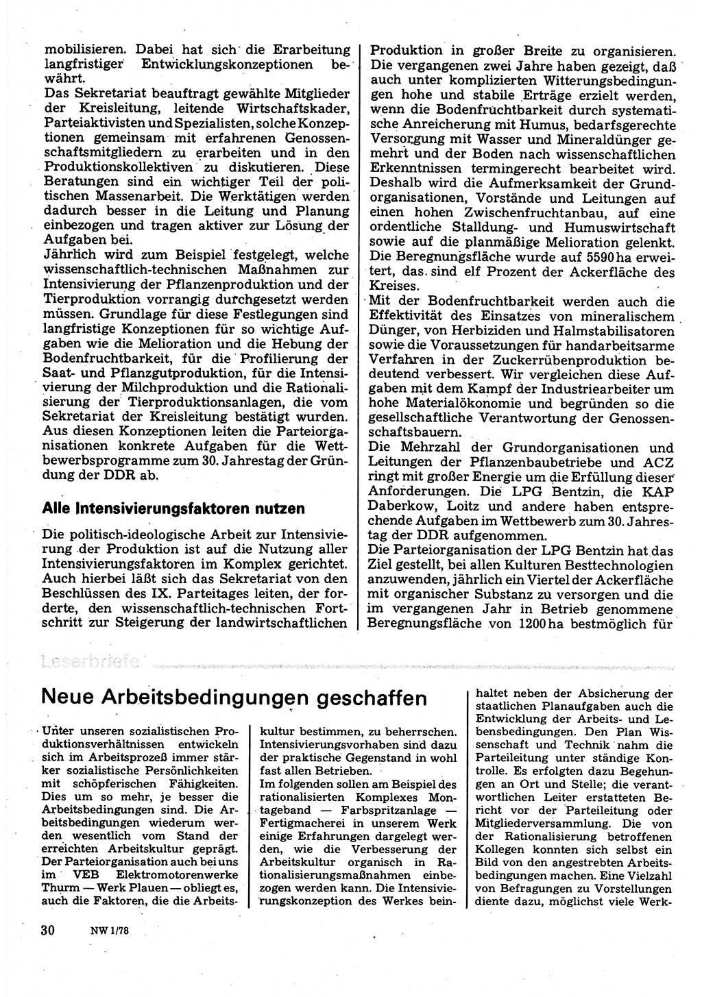 Neuer Weg (NW), Organ des Zentralkomitees (ZK) der SED (Sozialistische Einheitspartei Deutschlands) für Fragen des Parteilebens, 33. Jahrgang [Deutsche Demokratische Republik (DDR)] 1978, Seite 30 (NW ZK SED DDR 1978, S. 30)